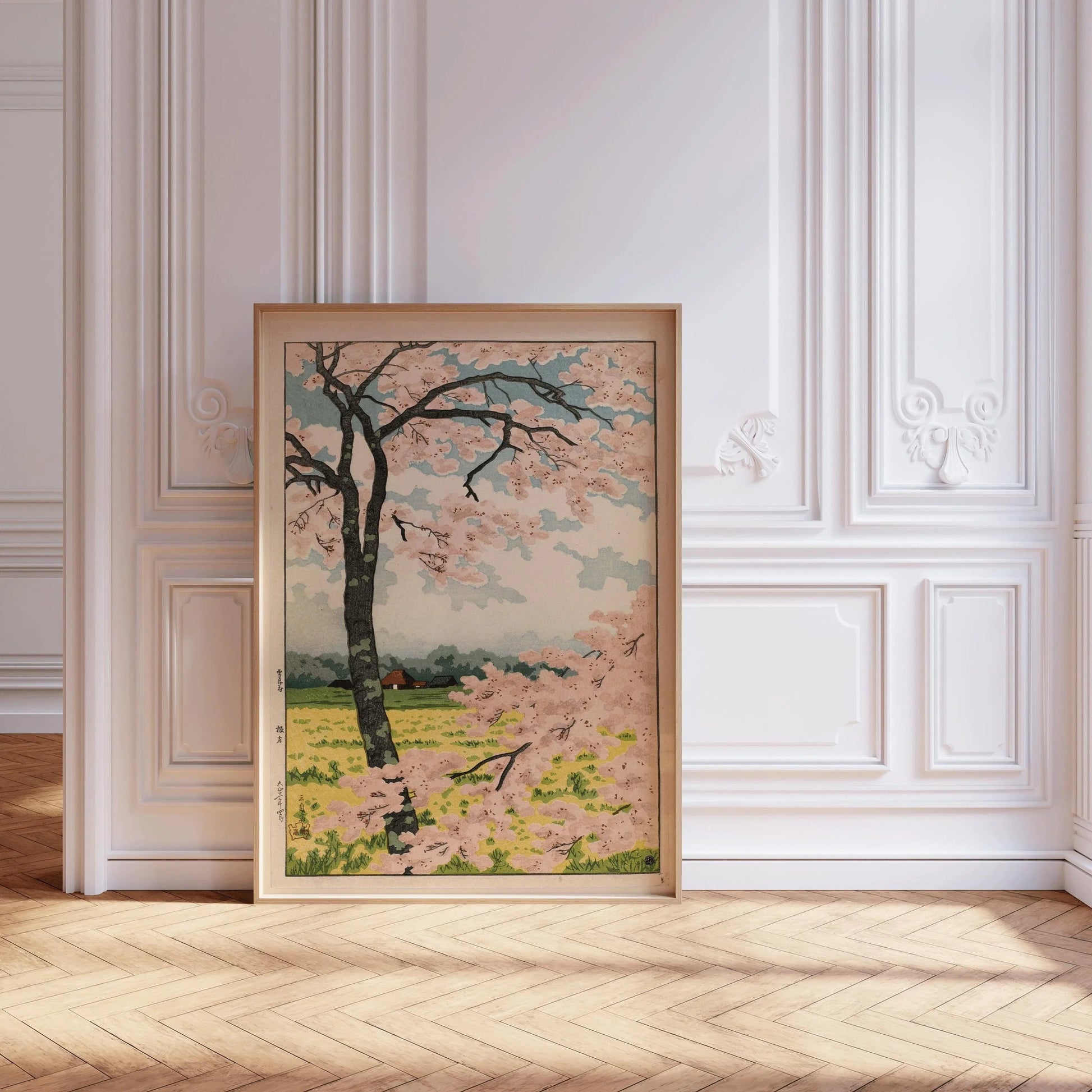 Estampe Takahashi Shotei Fleurs de cerisier : Art japonais ancien sur bois