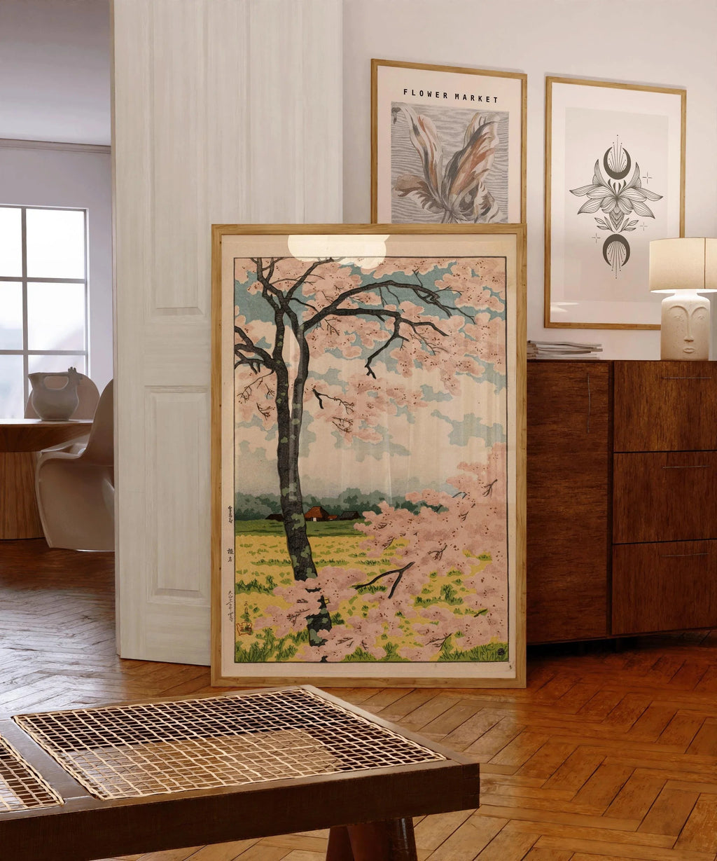 Estampe Takahashi Shotei Fleurs de cerisier : Art japonais ancien sur bois