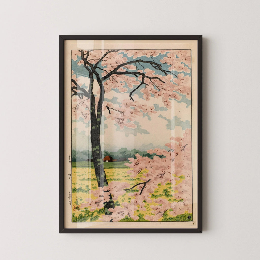 Estampe Takahashi Shotei Fleurs de cerisier : Art japonais ancien sur bois
