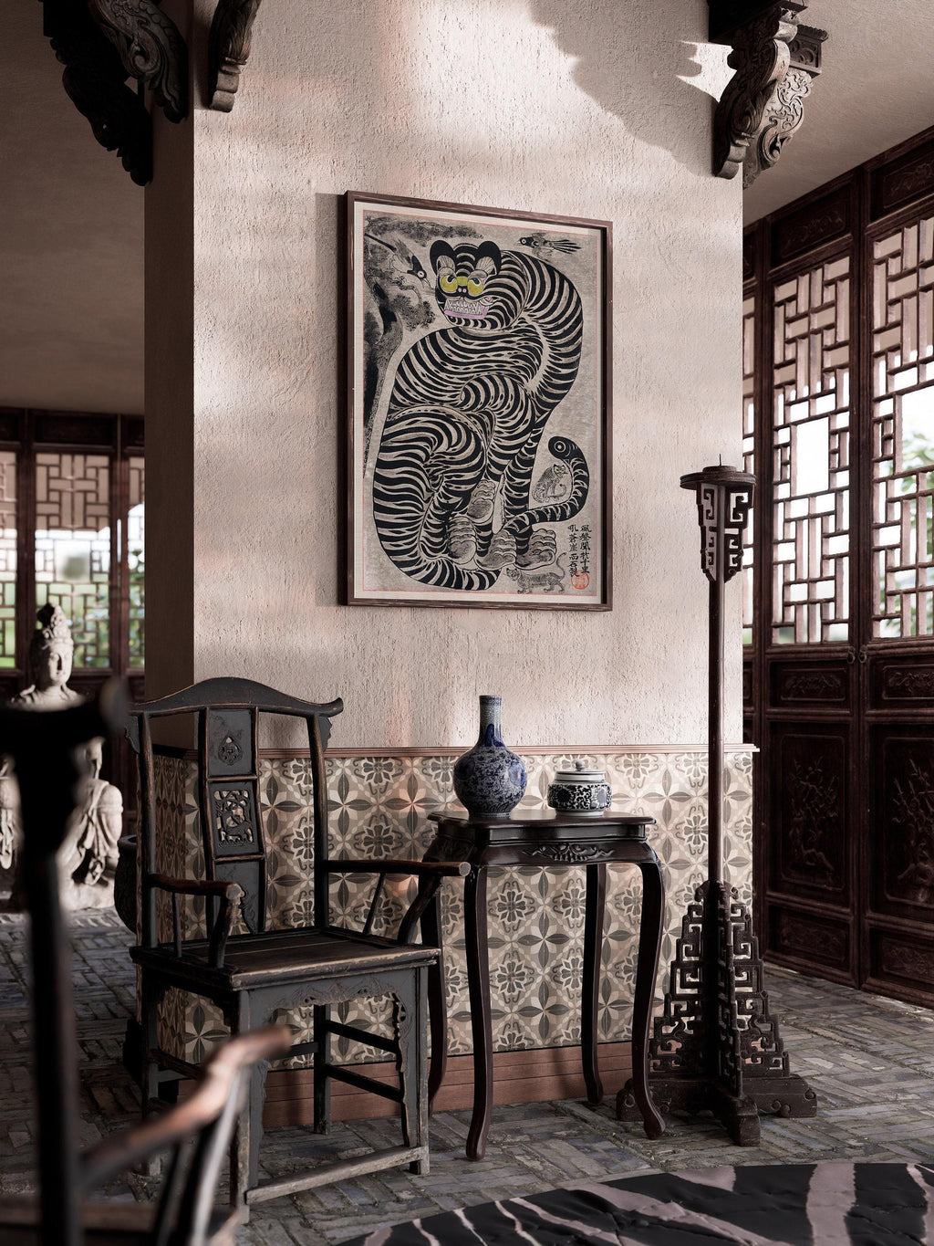 Tigre talismanique - Estampe japonaise vintage sur bois : Impression giclée