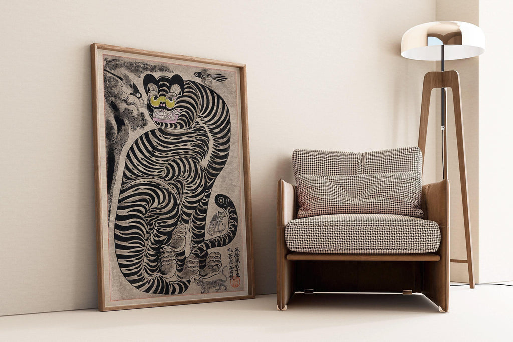 Tigre talismanique - Estampe japonaise vintage sur bois : Impression giclée