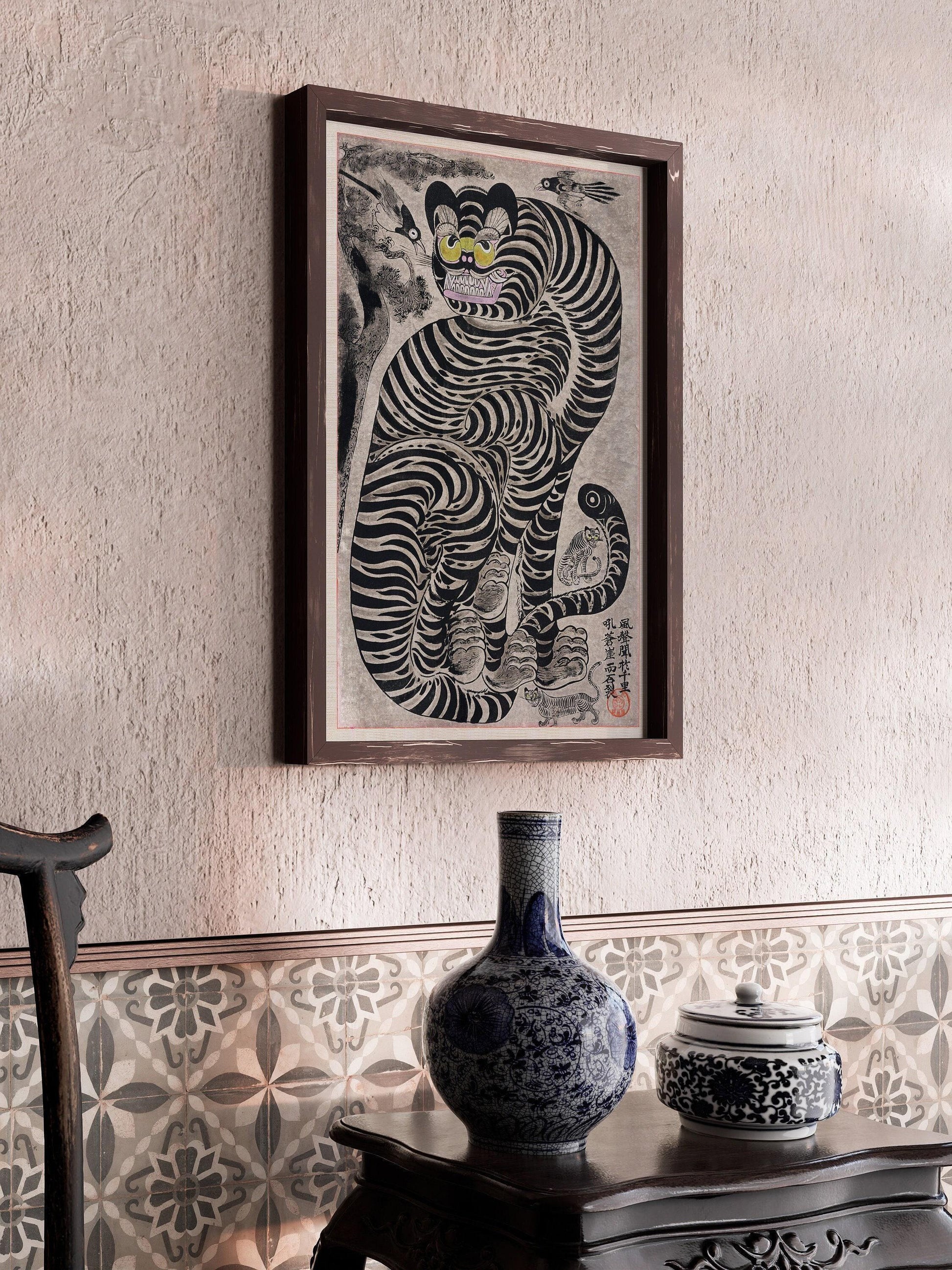 Tigre talismanique - Estampe japonaise vintage sur bois : Impression giclée