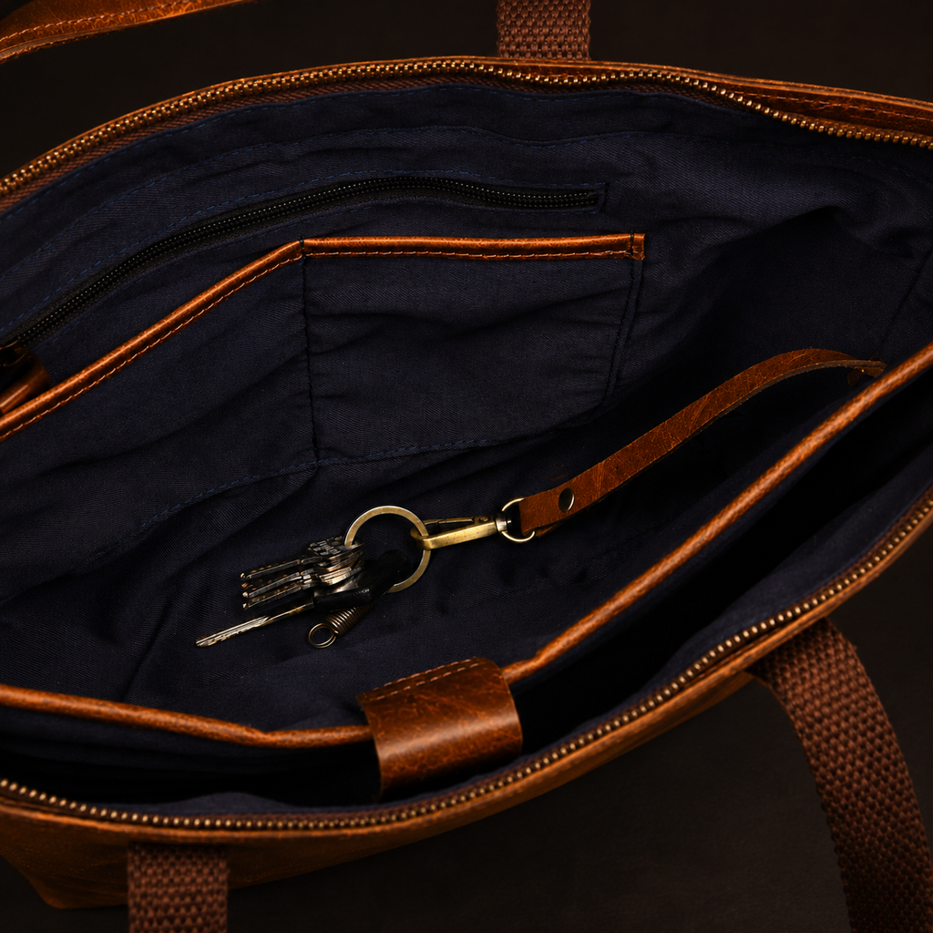 Classic Cognac Leather Tote Bag