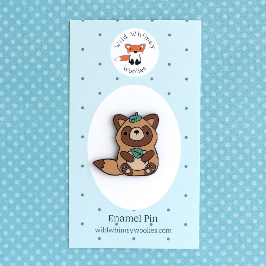 Broche émaillée Tanuki - Broche raton laveur japonais - Cadeau Yokai