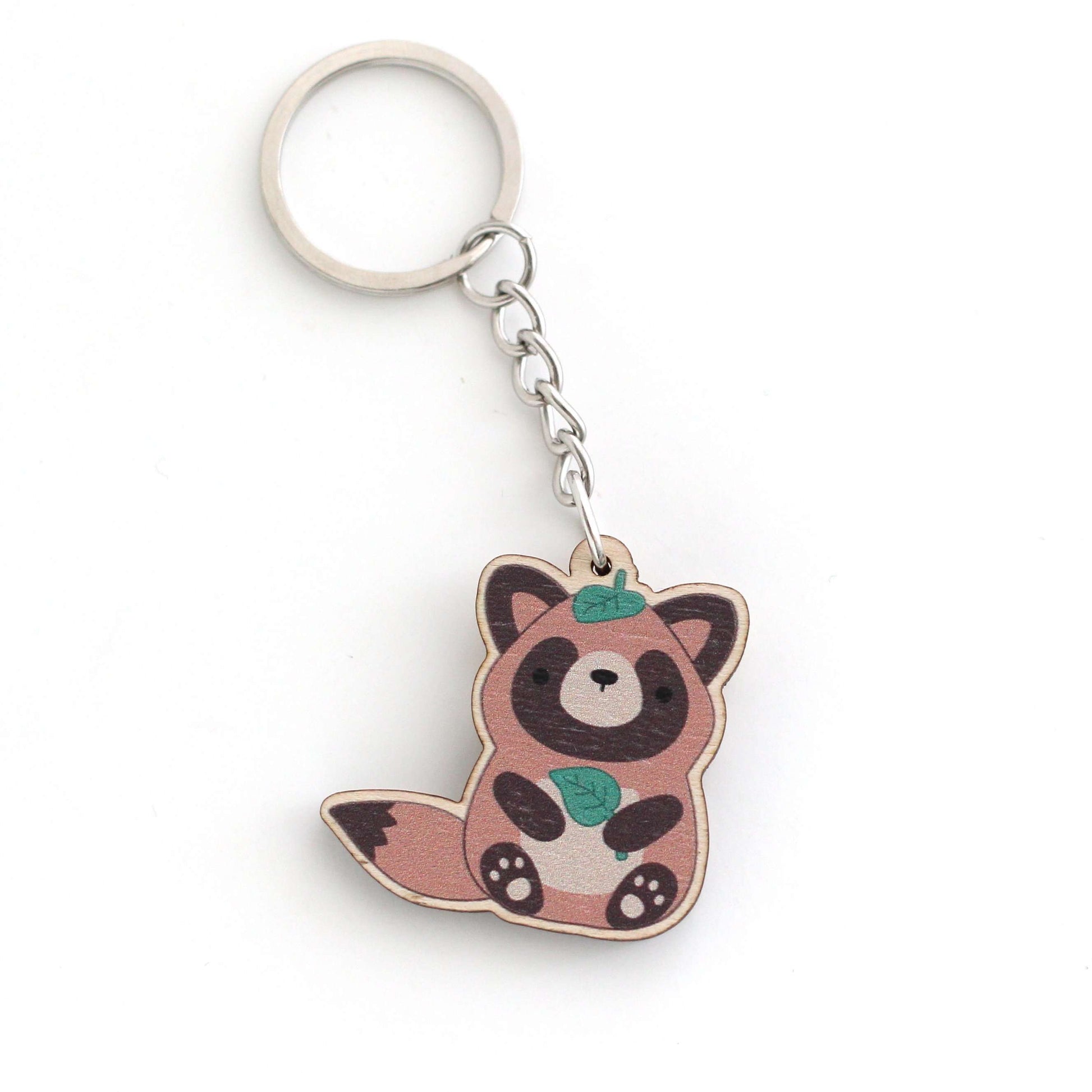 Porte-clés en bois Tanuki - Chien viverrin japonais - Cadeau durable