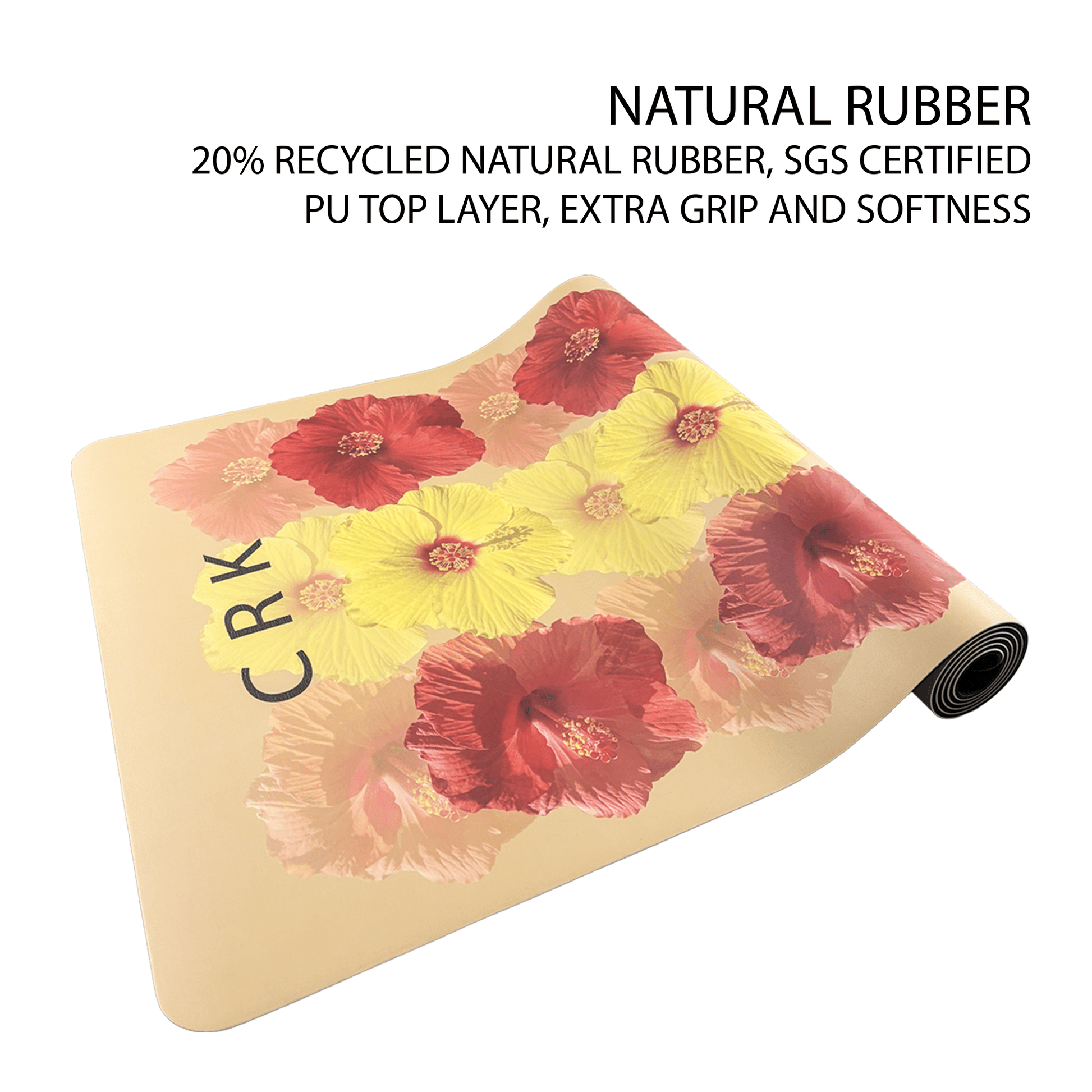Crk Yoga Mat made of Recycled Natural Rubber with an Alignment System, 4mm Thick • The Summer Mat