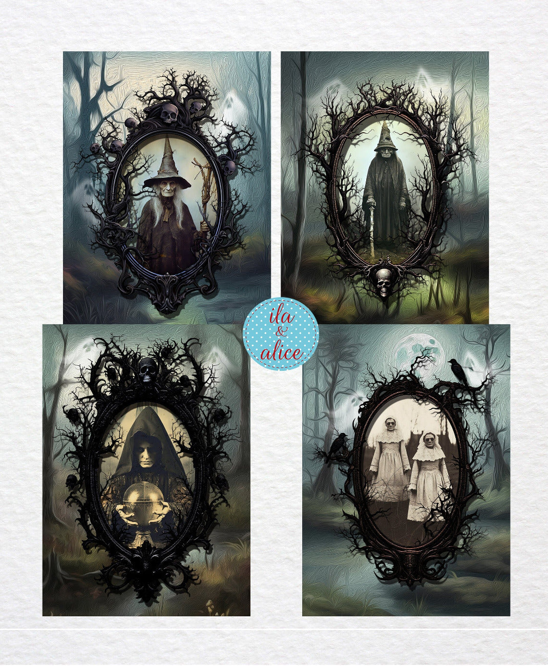 Witches in a Dark Forest Halloween Postcards