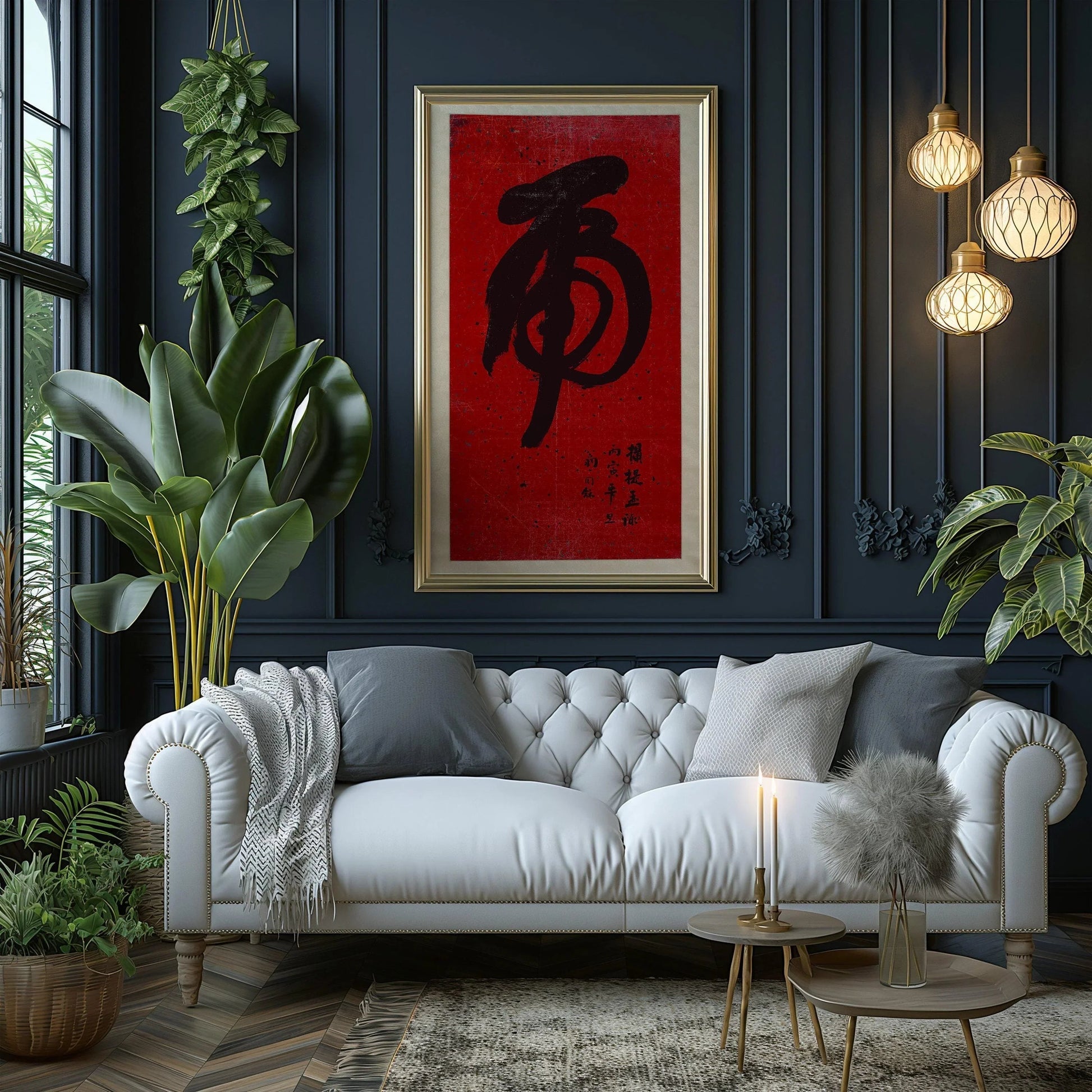 Estampe calligraphique de tigre : impression giclée vintage japonaise-chinoise (2x1)