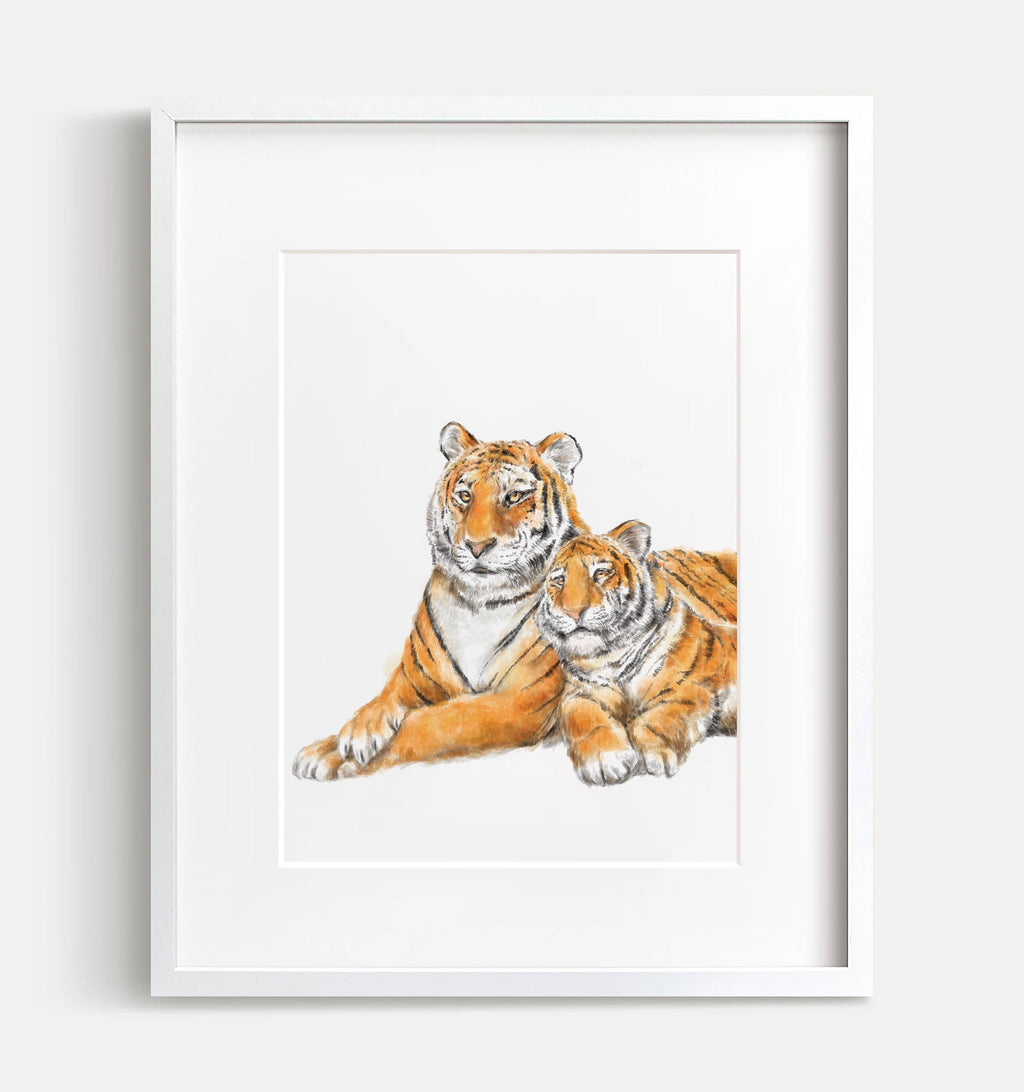Tiger Mom and Baby Art Print