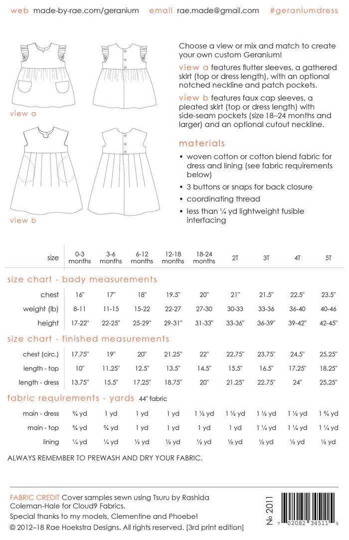 Made by Rae Patterns - Geranium Dress (Sizes 0-5y and 6-12y)