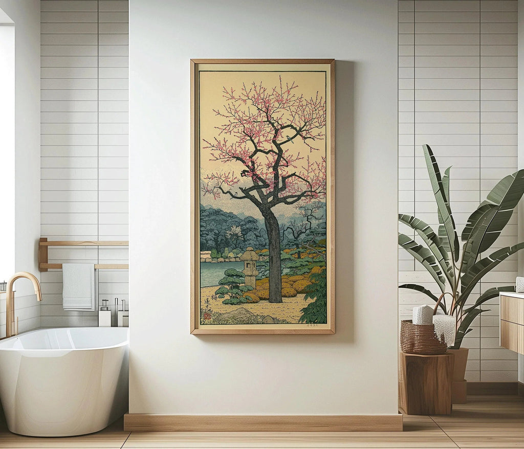 Estampe de fleurs de prunier de Toshi Yoshida : Art de jardin japonais vintage