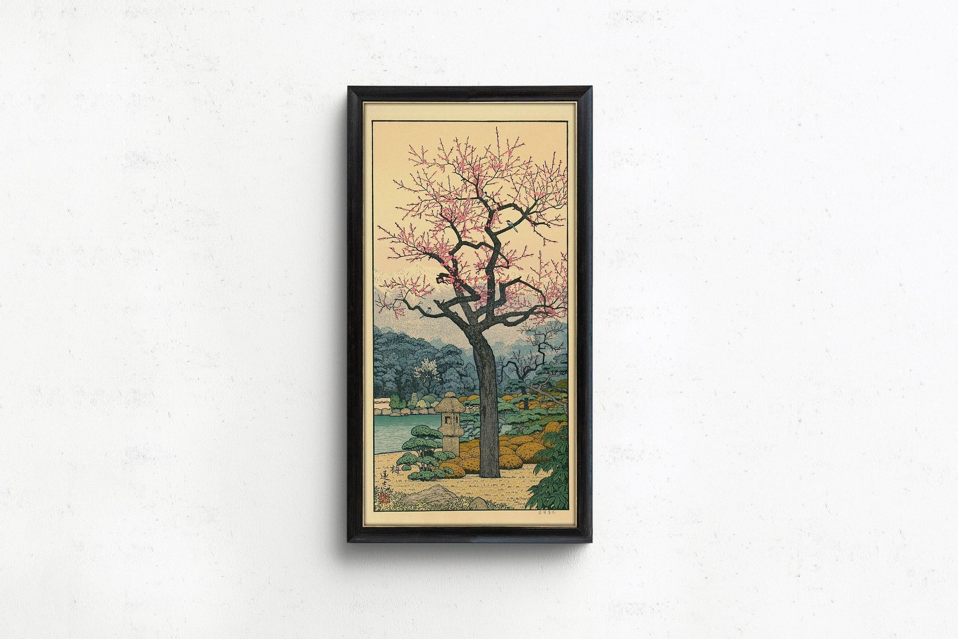 Estampe de fleurs de prunier de Toshi Yoshida : Art de jardin japonais vintage