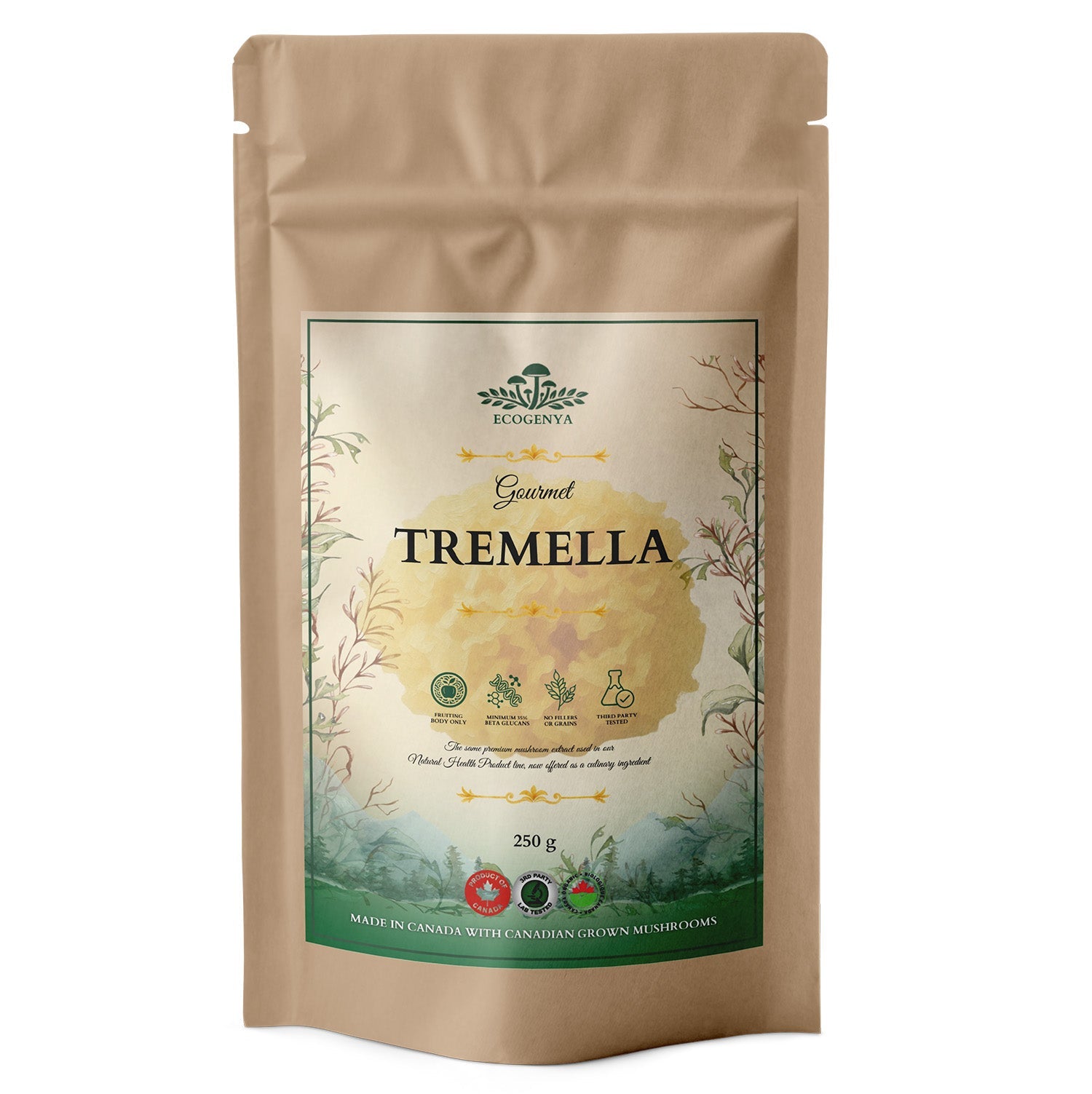 Ecogenya Gourmet Tremella Mushroom Powder – Organic Fruiting Body Extract, 35% Beta-Glucans