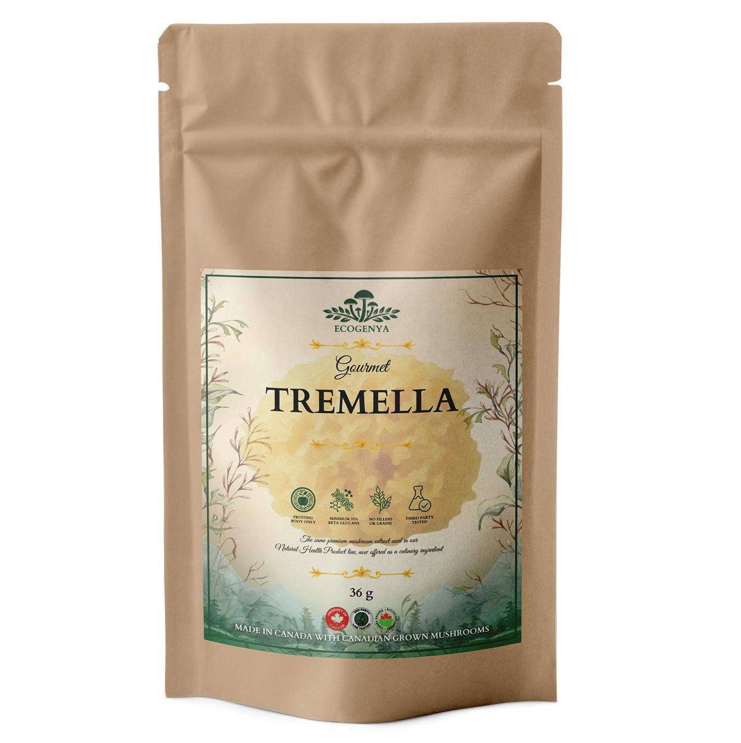 Ecogenya Gourmet Tremella Mushroom Powder – Organic Fruiting Body Extract, 35% Beta-Glucans