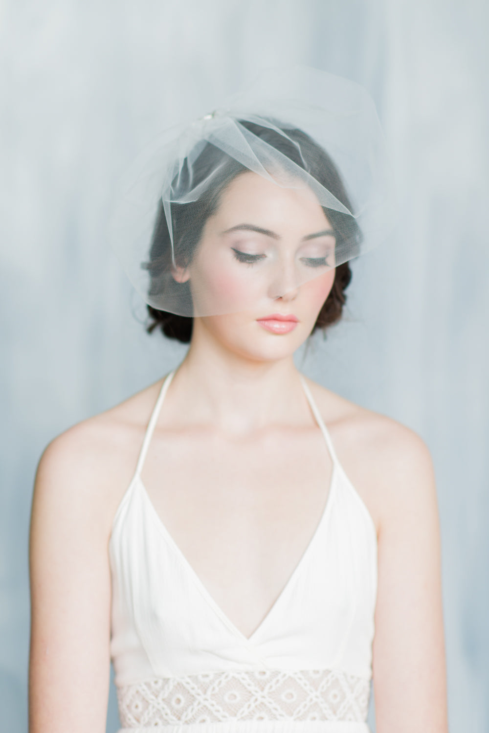 CLAUDIA Tulle Blusher Wedding Veil with Crystal & Pearl Comb