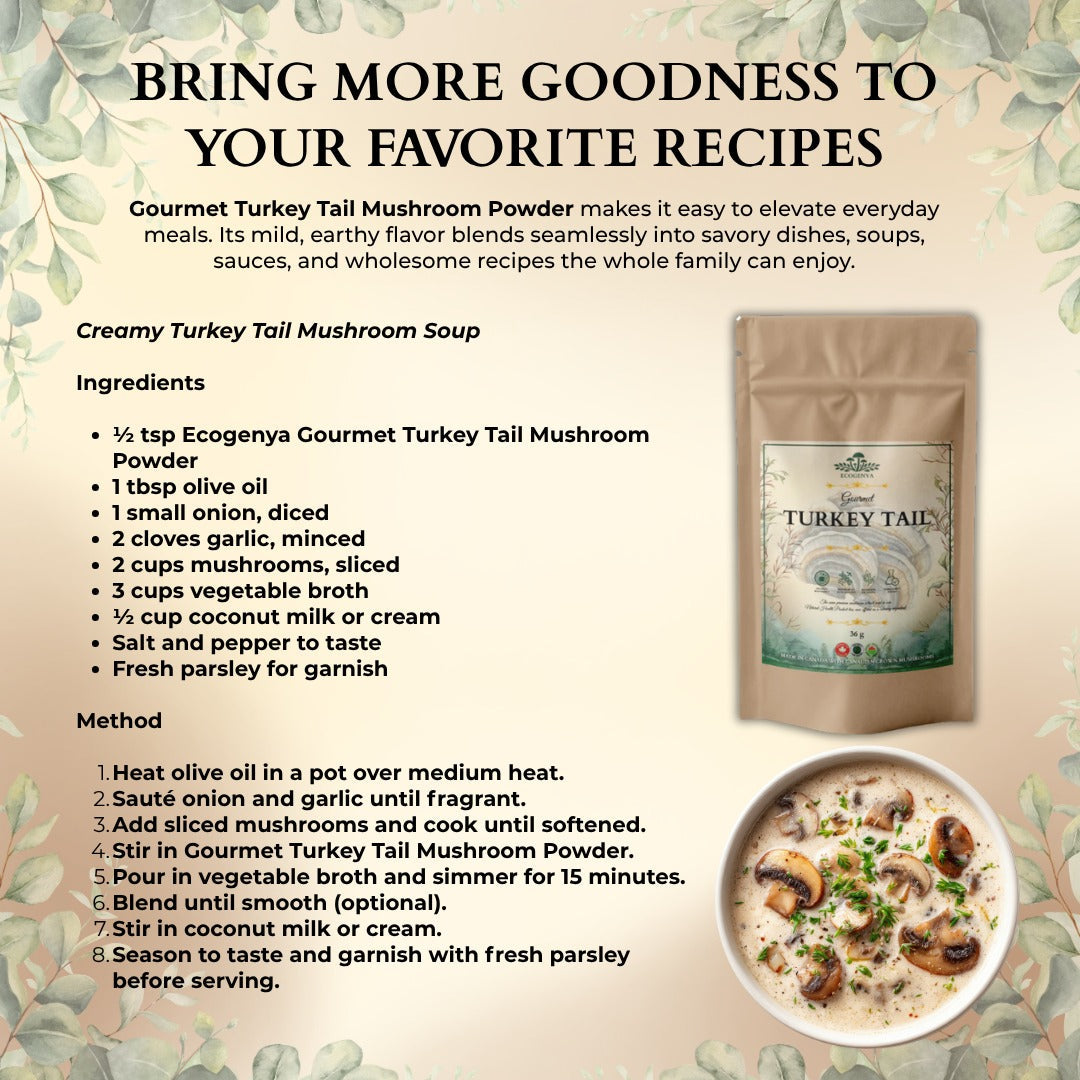 Ecogenya Gourmet Turkey Tail Mushroom Powder – Organic Fruiting Body Extract, 47% Beta-Glucans
