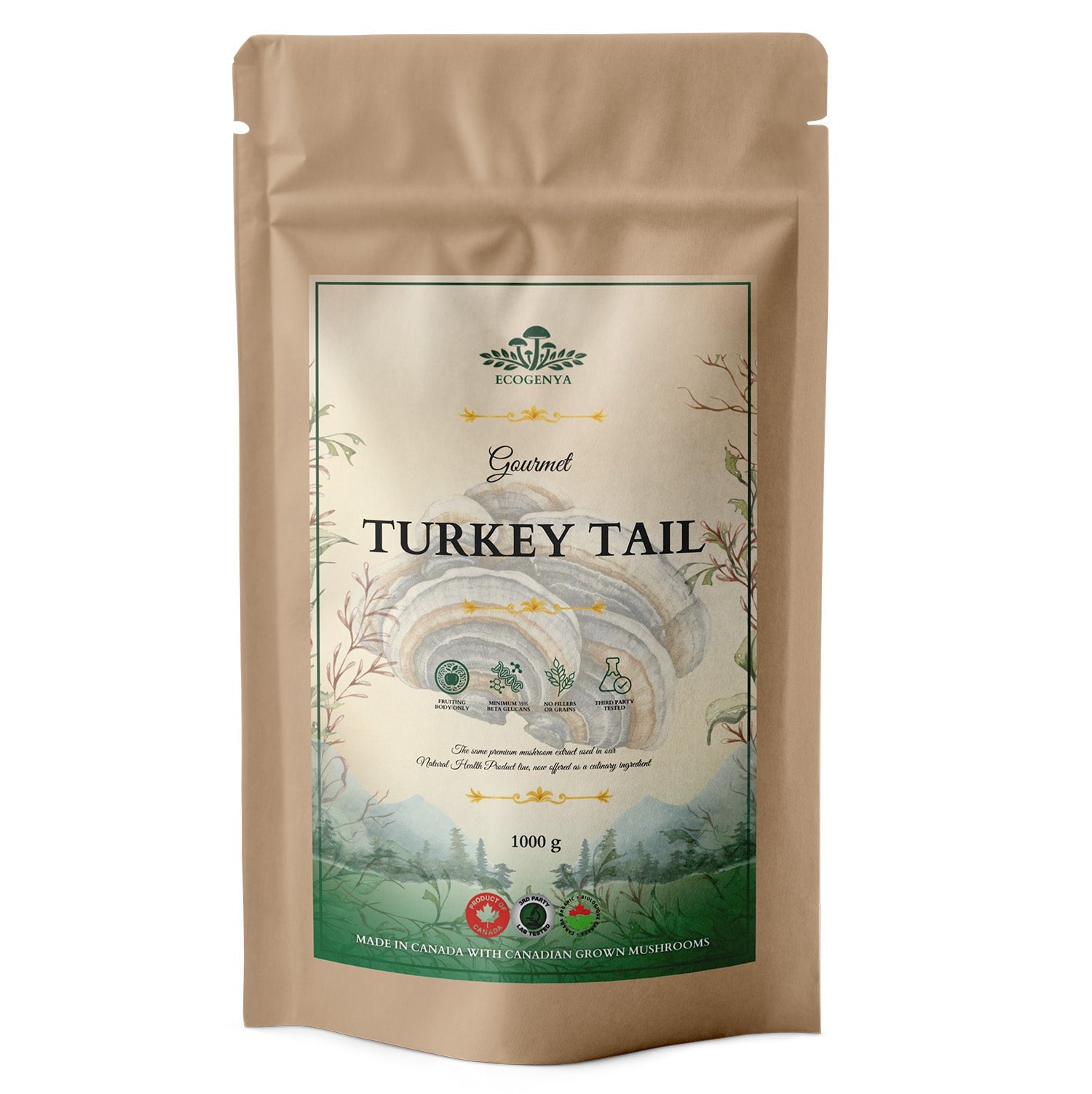 Ecogenya Gourmet Turkey Tail Mushroom Powder – Organic Fruiting Body Extract, 47% Beta-Glucans
