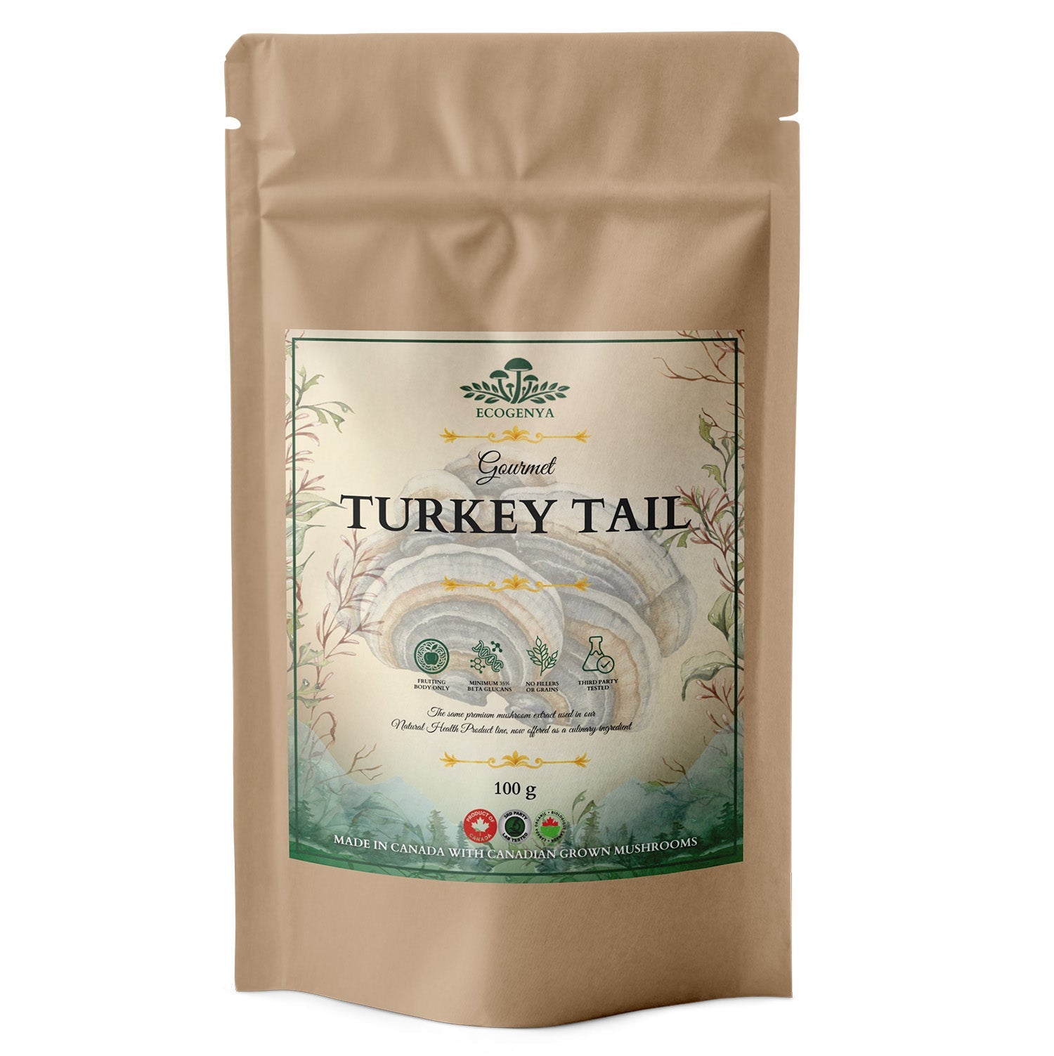 Ecogenya Gourmet Turkey Tail Mushroom Powder – Organic Fruiting Body Extract, 47% Beta-Glucans