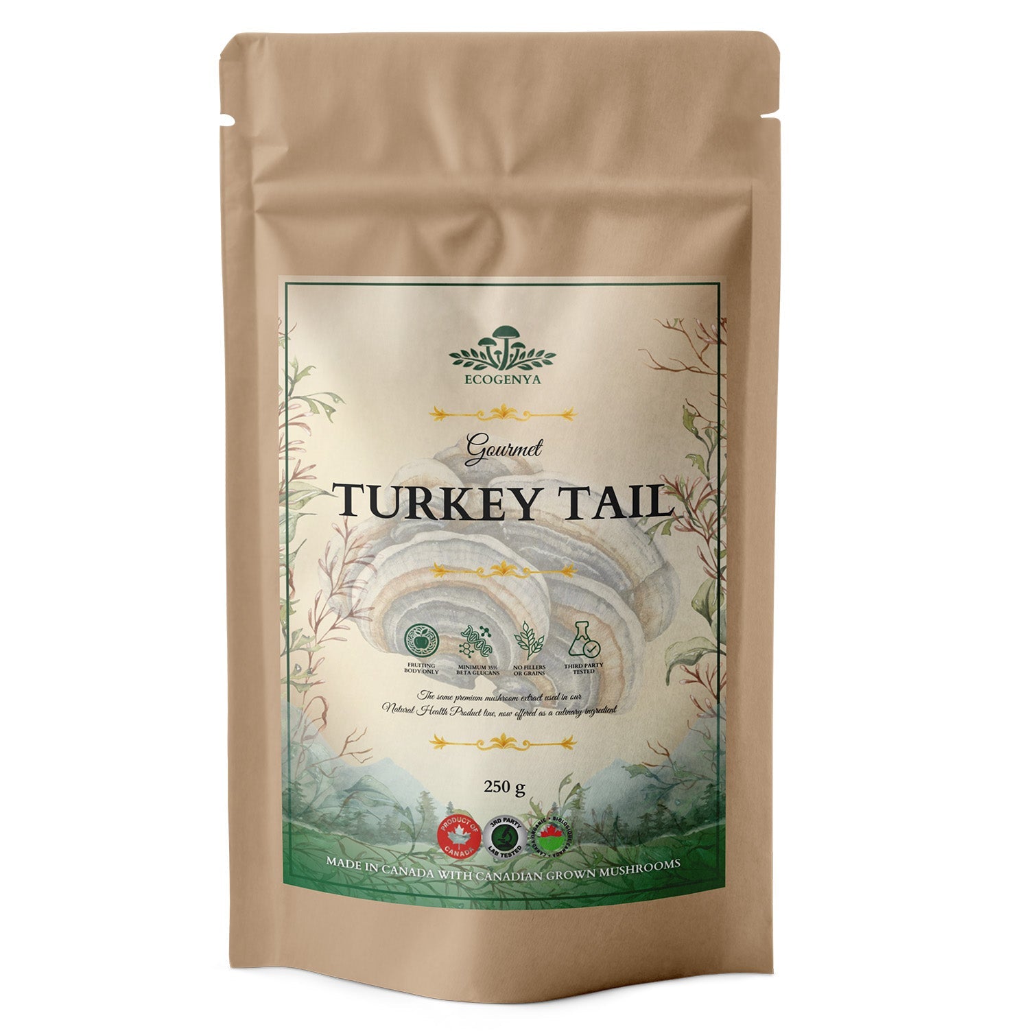 Ecogenya Gourmet Turkey Tail Mushroom Powder – Organic Fruiting Body Extract, 47% Beta-Glucans