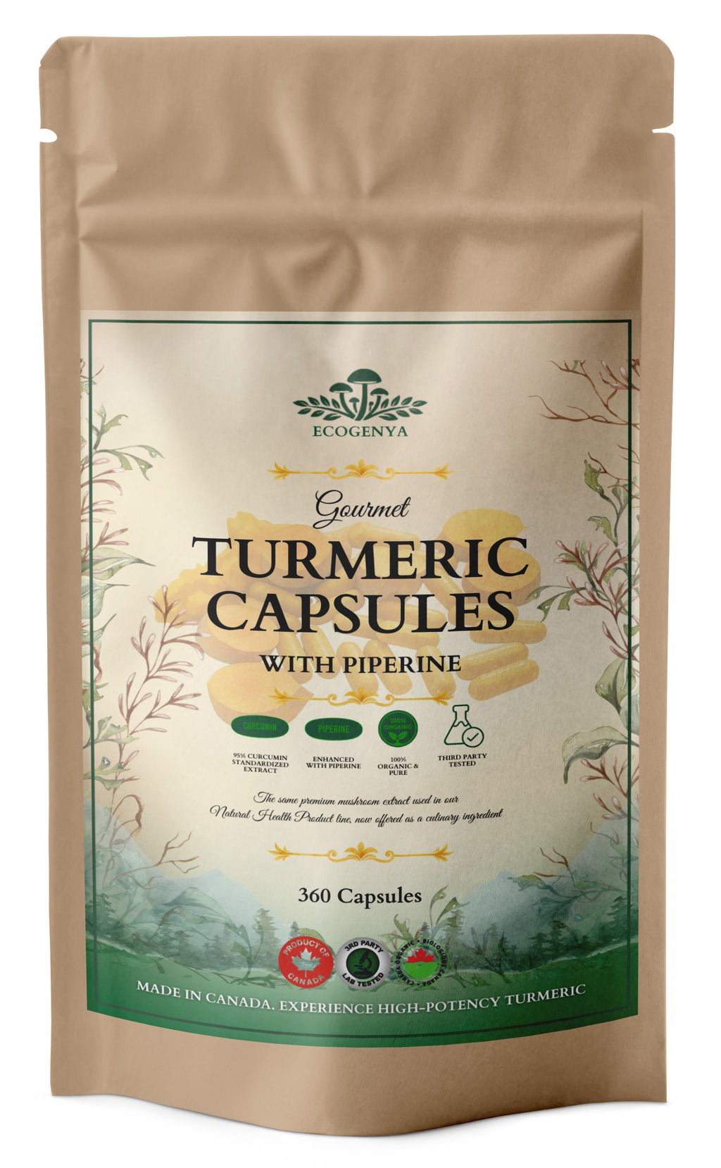 Ecogenya Gourmet Turmeric Capsules – Premium Turmeric Root with Black Pepper, No Fillers