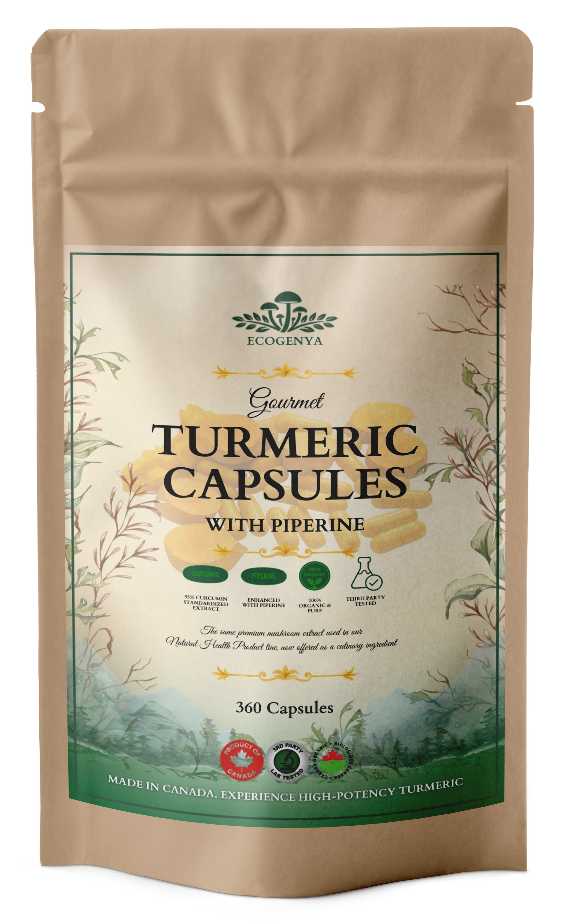 Ecogenya Gourmet Turmeric Capsules – Premium Turmeric Root with Black Pepper, No Fillers
