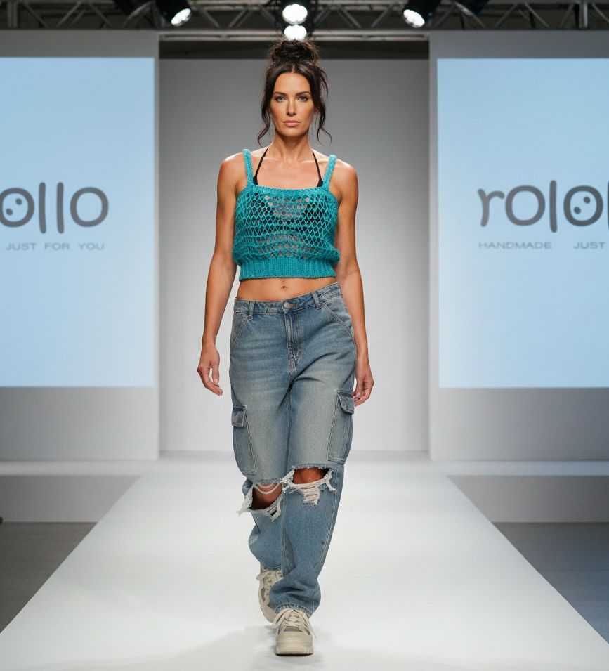 Handknit Net Cami Crop Top CoverUp Turquoise