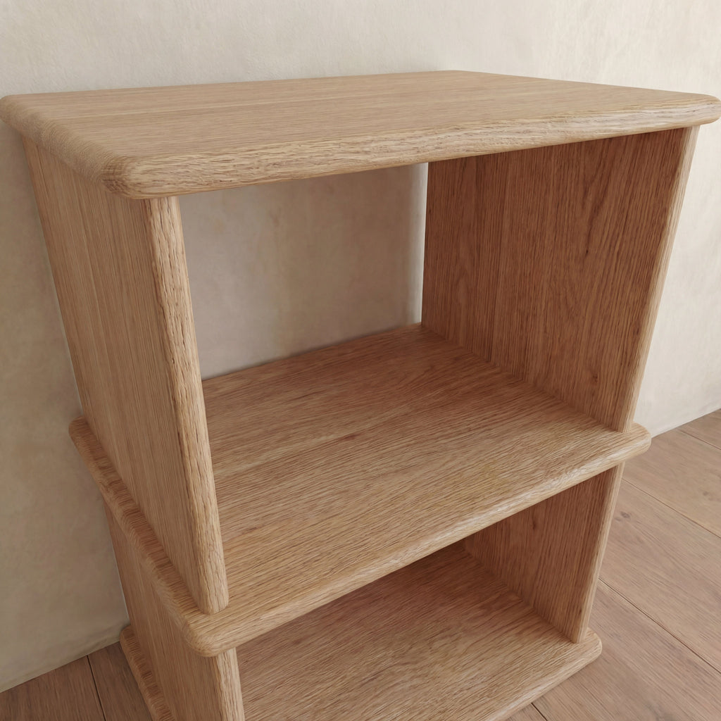 Table de chevet avec bibliothèque en chêne blanc