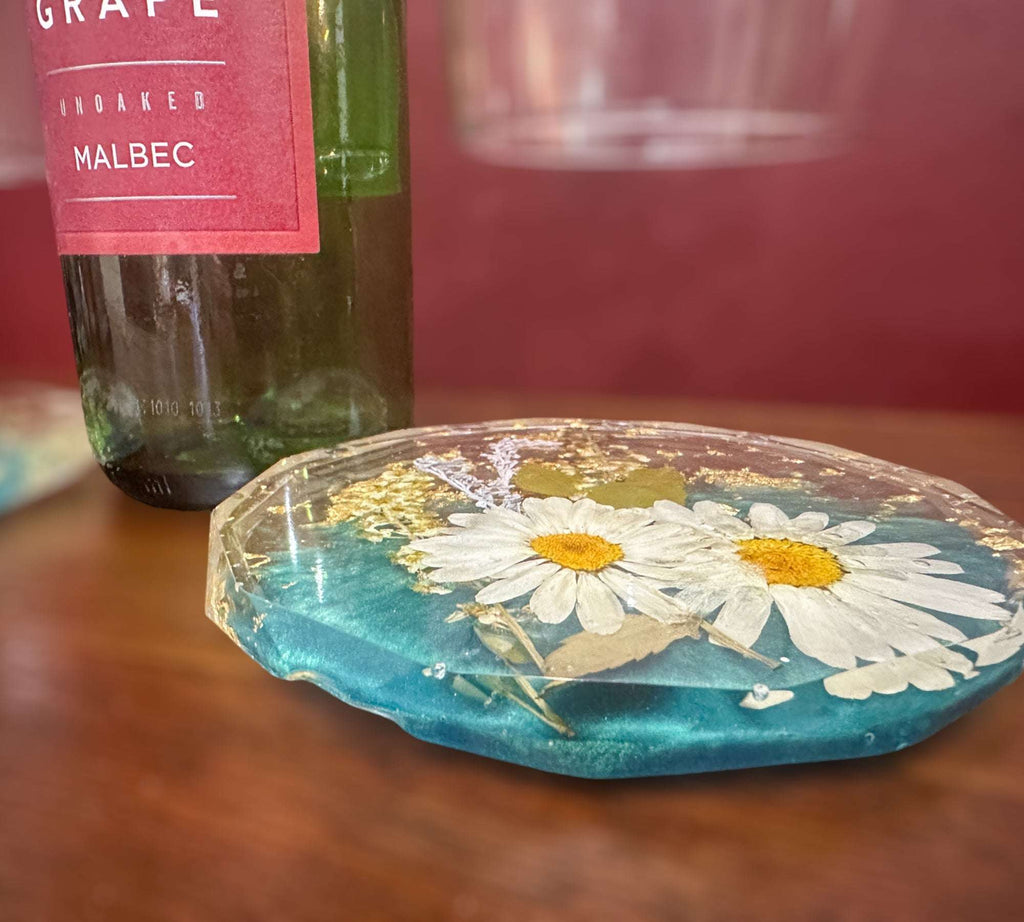 Coffret à verres à vin avec 2 sous-verres en résine