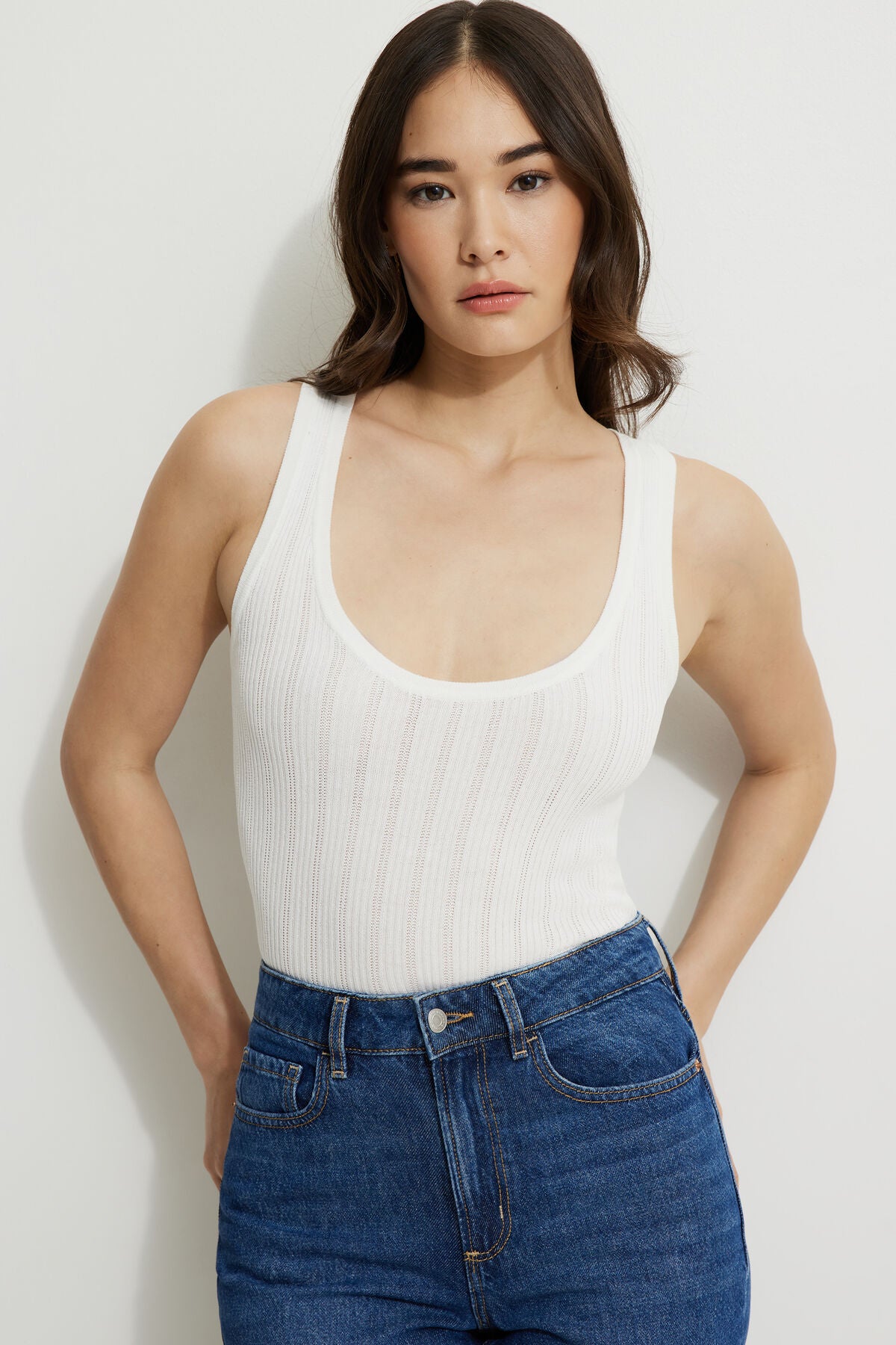Pointelle Scoop Neck Tank Top
