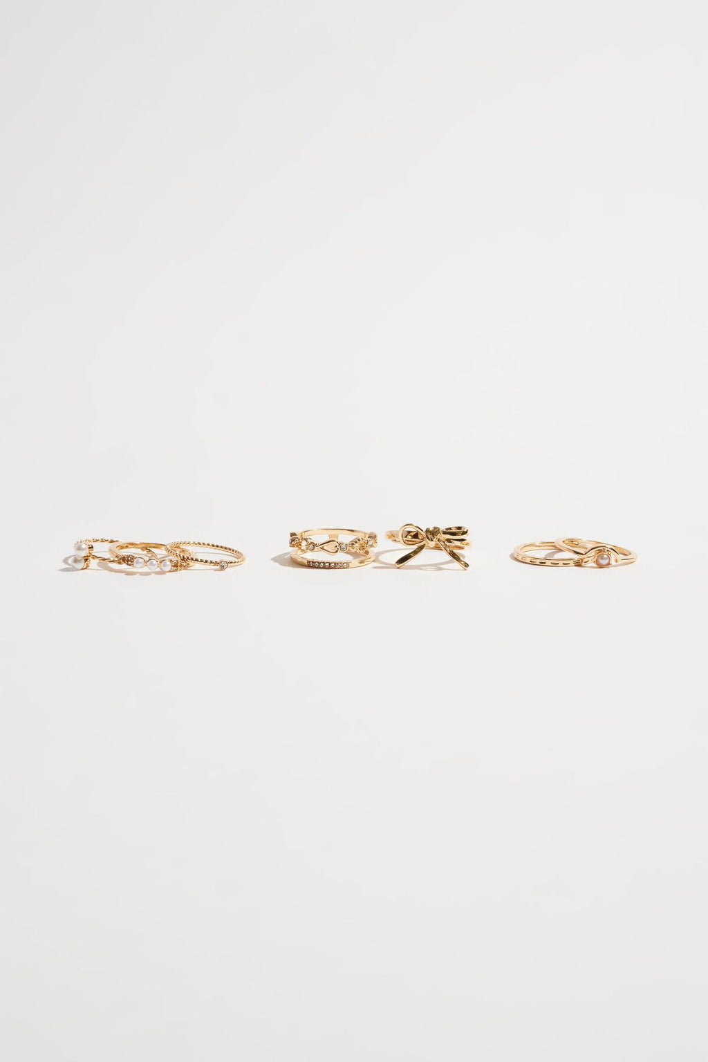 8-Pack Pearl and Bow Delicate Rings