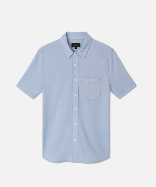 Chemise boutonnée à manches courtes en laine mérinos pour homme