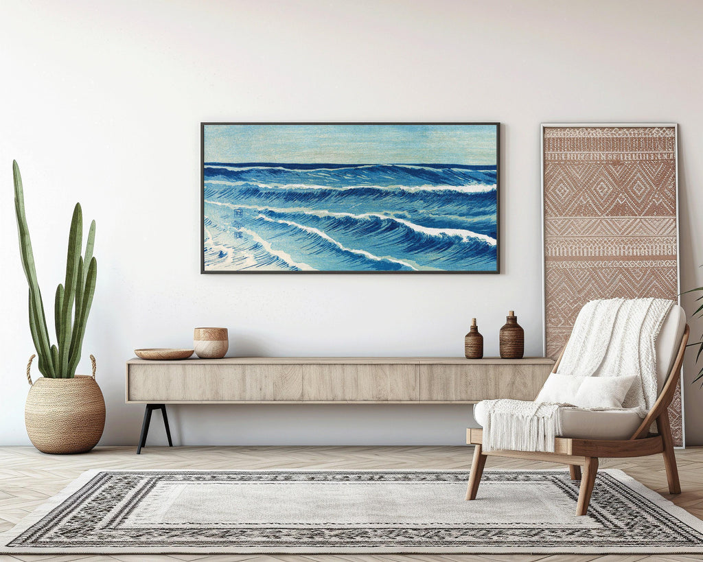 Estampe de vagues océaniques d'Uehara Konen : Art panoramique japonais vintage