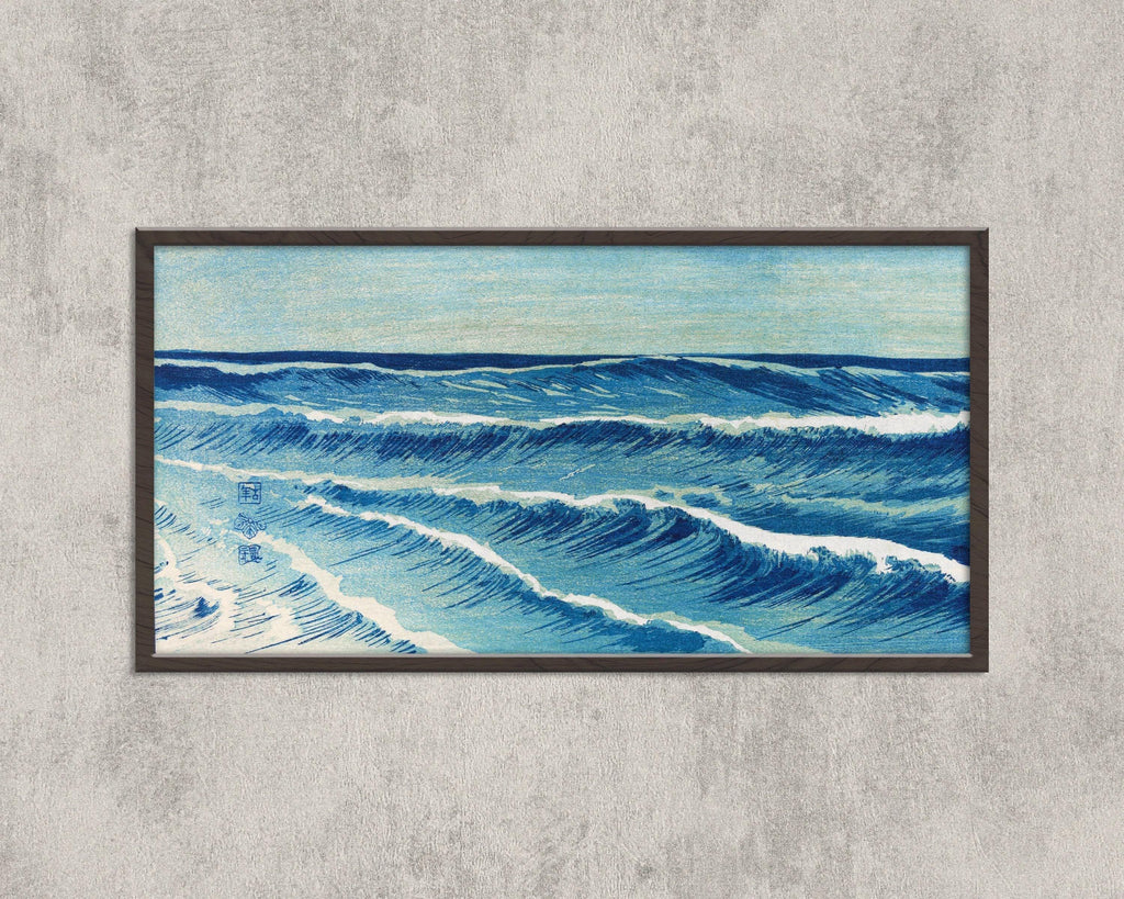 Estampe de vagues océaniques d'Uehara Konen : Art panoramique japonais vintage