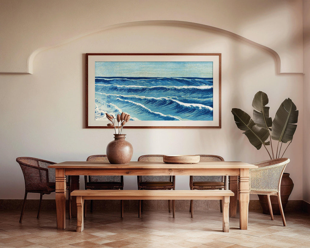 Estampe de vagues océaniques d'Uehara Konen : Art panoramique japonais vintage