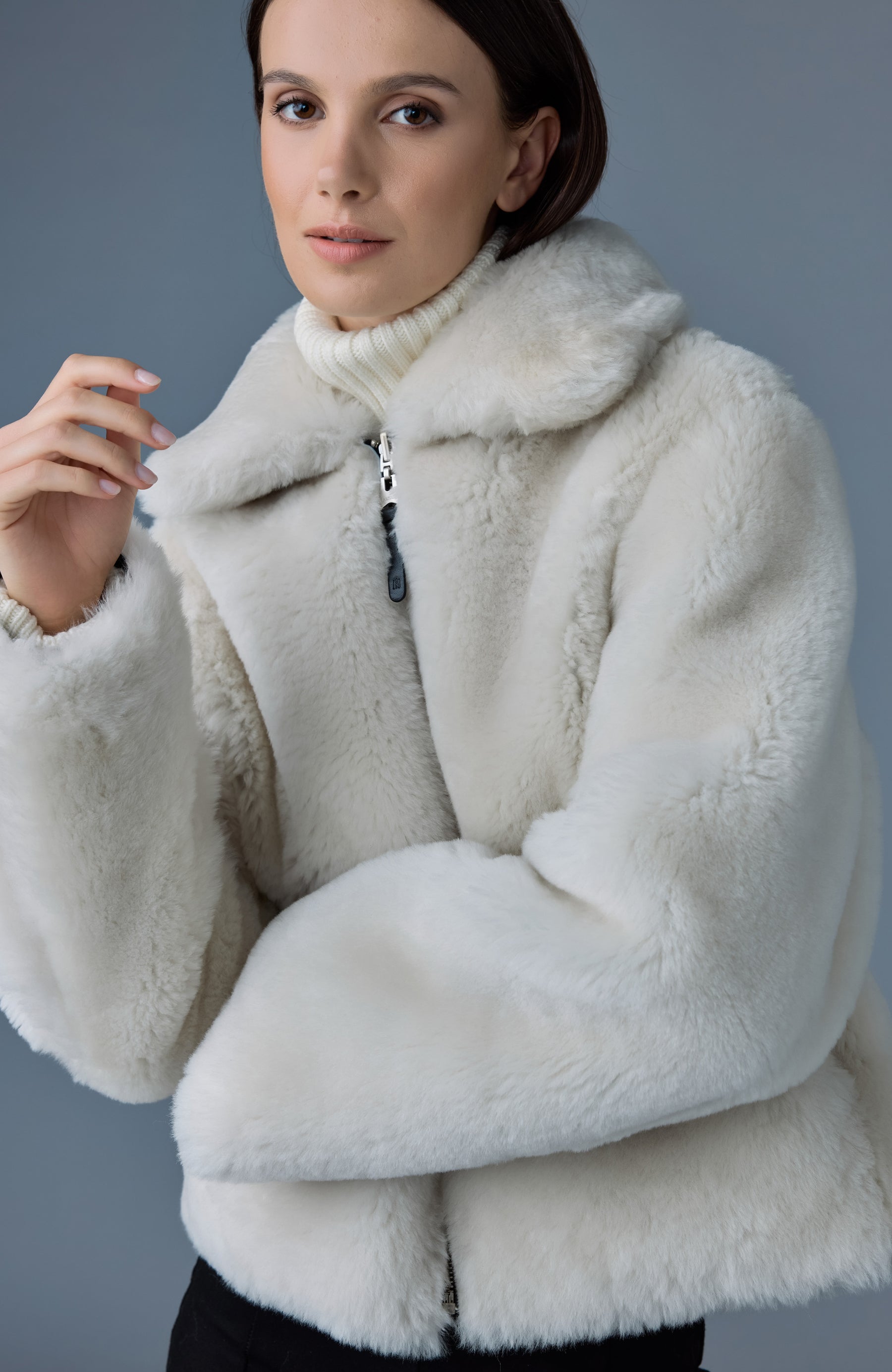 BETTY Veste réversible 2 en 1 en cuir et peau lainée