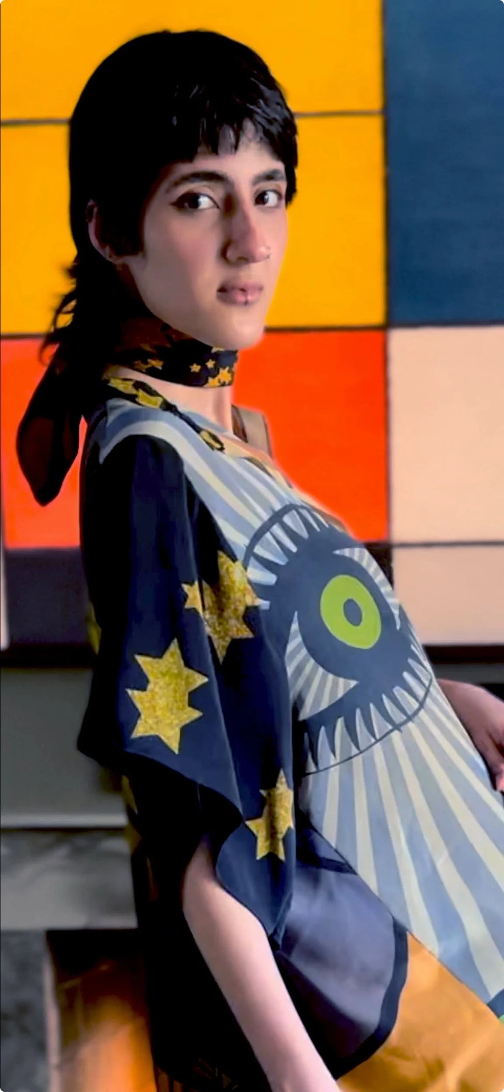 green eyed kimono-style silk top