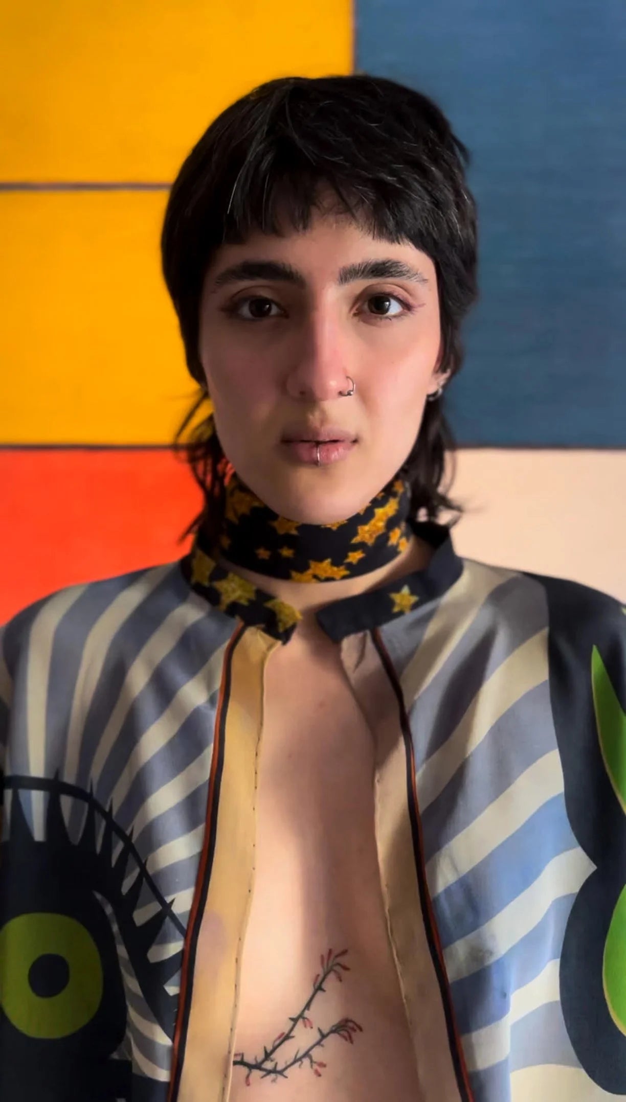 green eyed kimono-style silk top