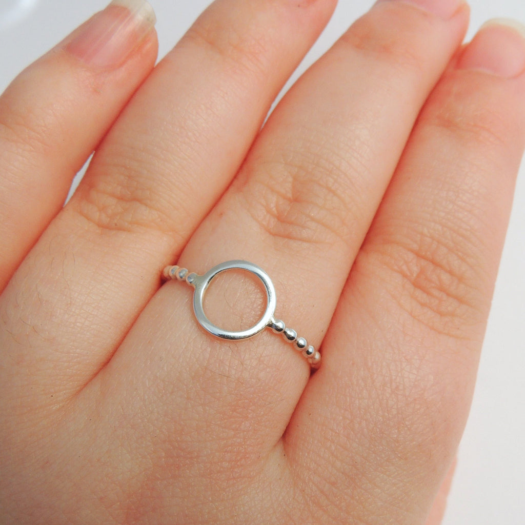 Sterling Silver Open Circle Ring Beaded Band