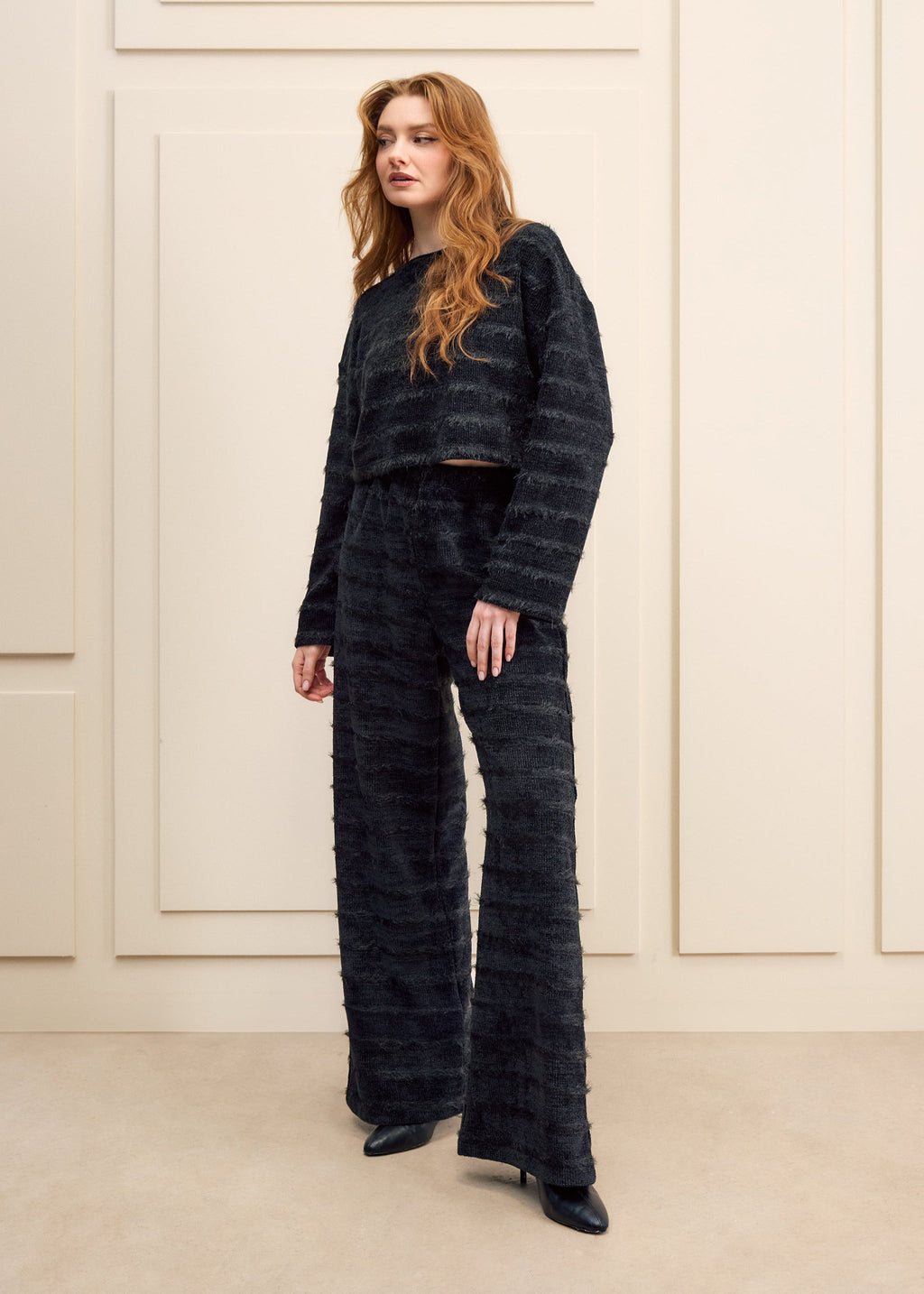 Textured Knit Wide Leg Pants