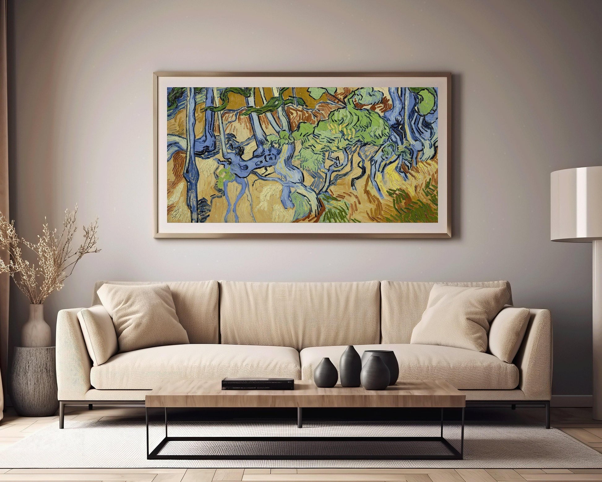 Estampe Van Gogh « Racines d'arbre » : Art panoramique impressionniste vintage (2x1)