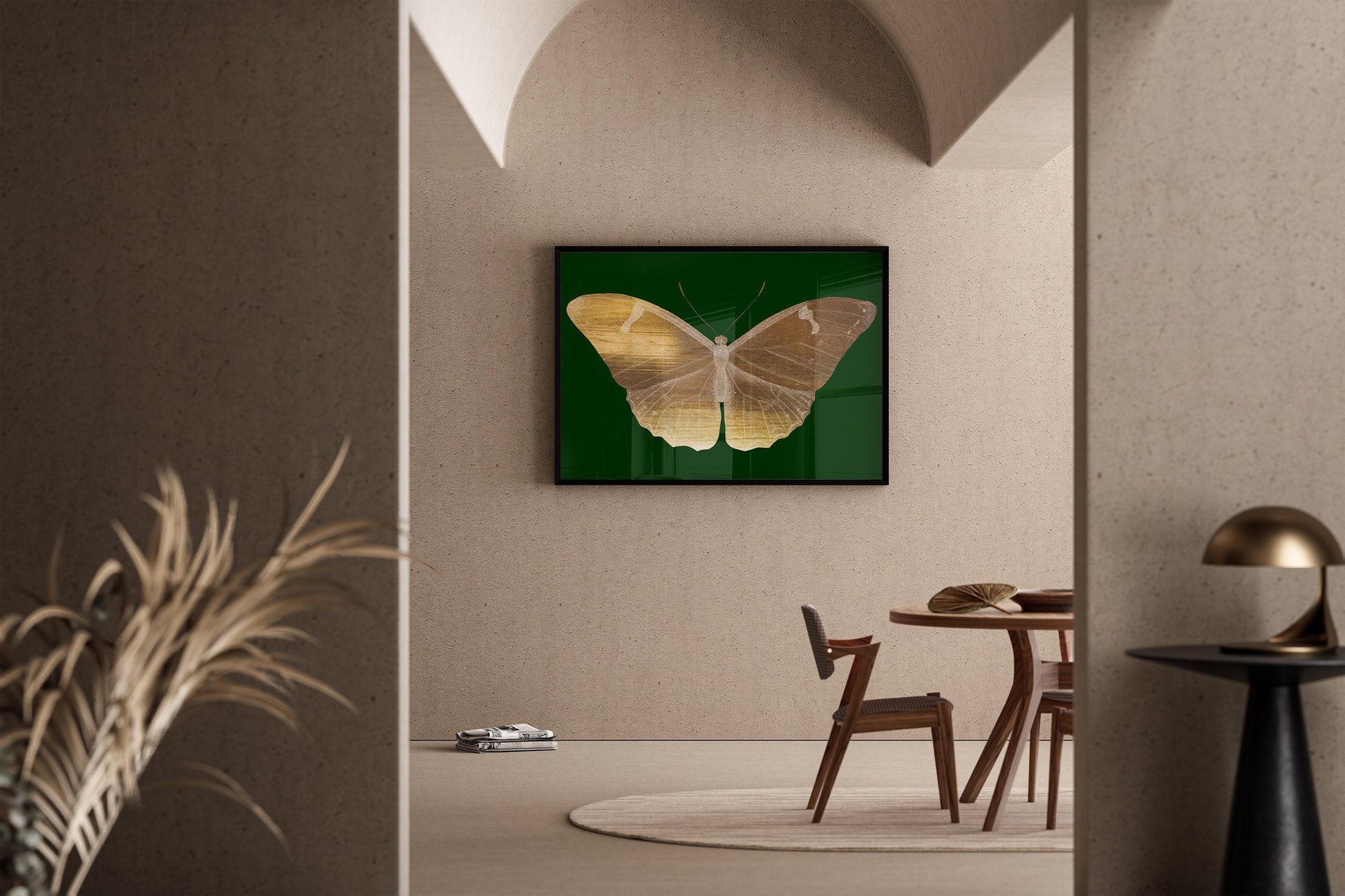 Vintage Gold Butterfly |  Emerald Green Dark Academia Style Art Print (available handframed or unframed)