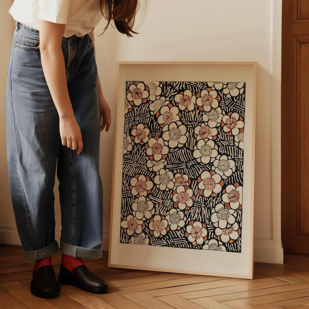 Estampe botanique japonaise vintage : Motif floral Shin Bijutsukai