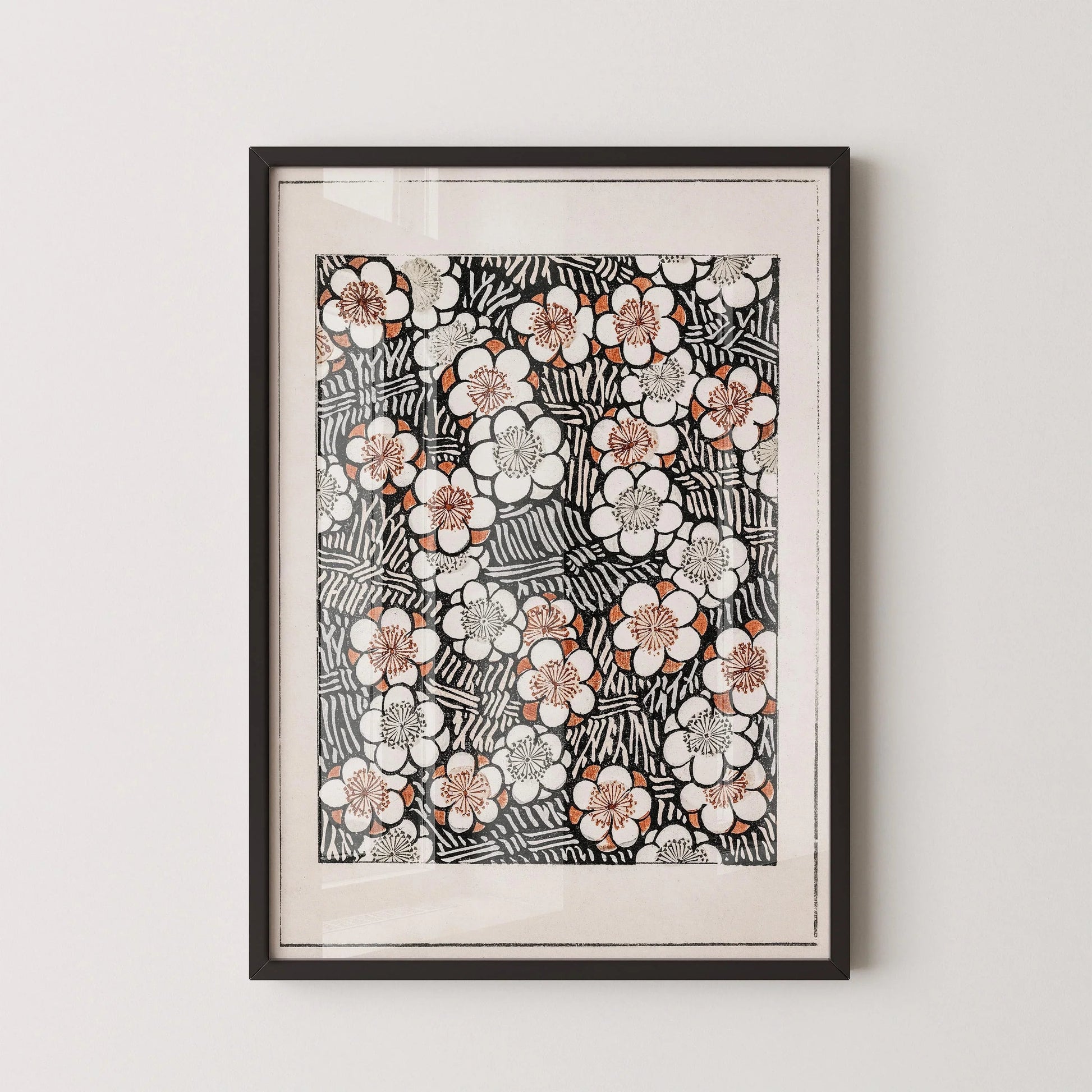 Estampe botanique japonaise vintage : Motif floral Shin Bijutsukai