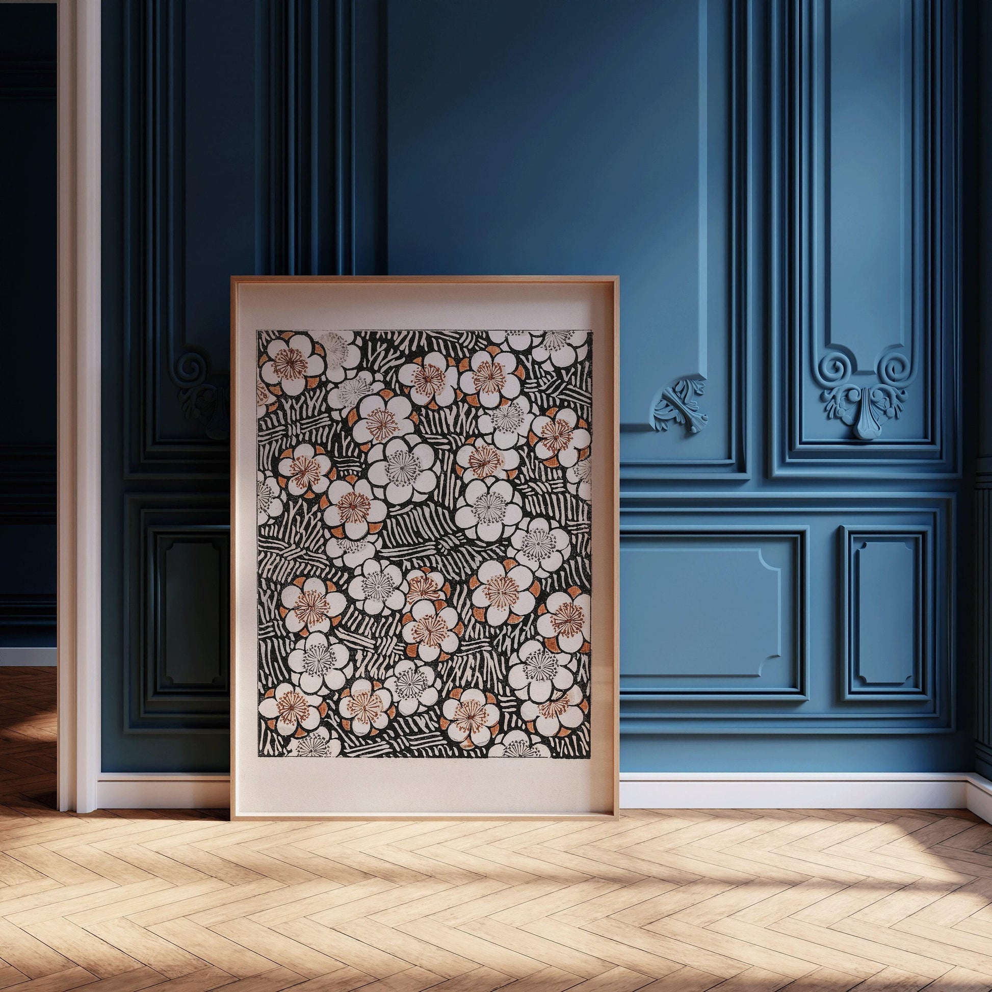 Estampe botanique japonaise vintage : Motif floral Shin Bijutsukai