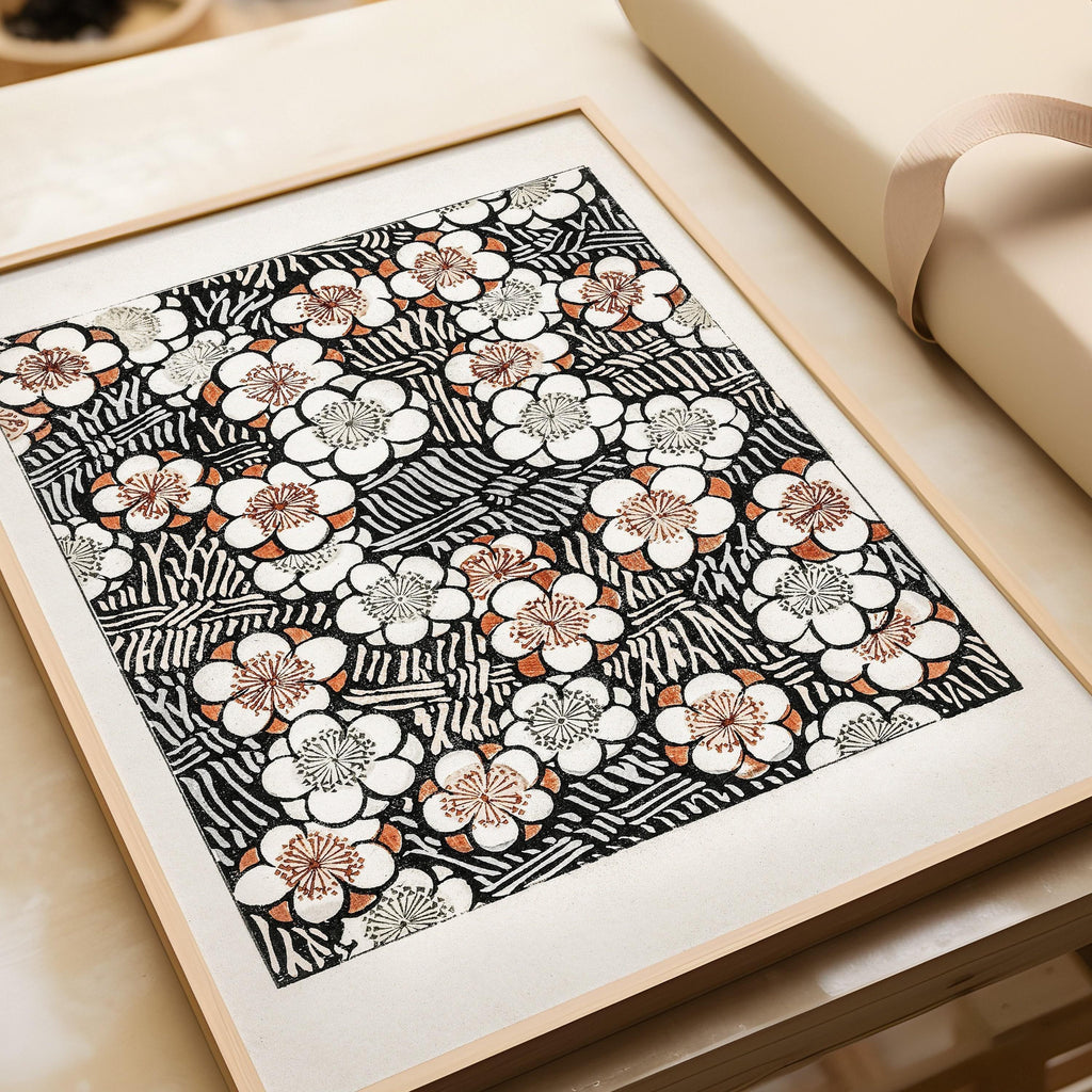 Estampe botanique japonaise vintage : Motif floral Shin Bijutsukai