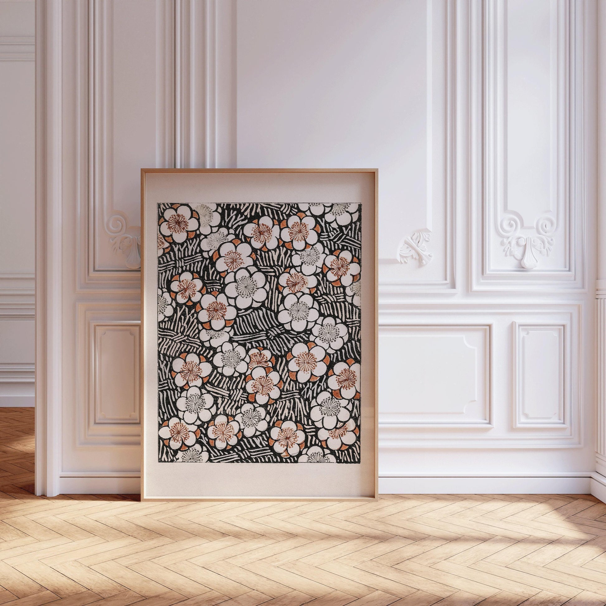 Estampe botanique japonaise vintage : Motif floral Shin Bijutsukai