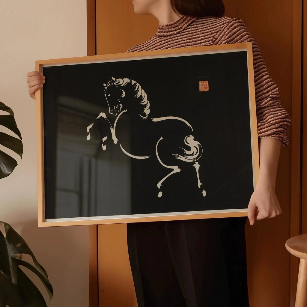 Estampe vintage japonaise représentant un cheval : Wakyosai Giclée Fine Art