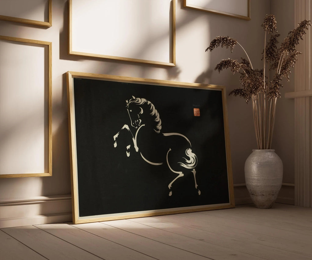 Estampe vintage japonaise représentant un cheval : Wakyosai Giclée Fine Art