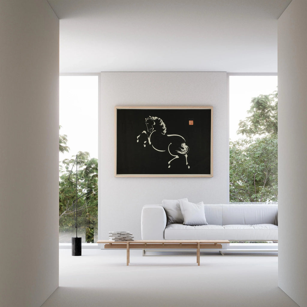 Estampe vintage japonaise représentant un cheval : Wakyosai Giclée Fine Art