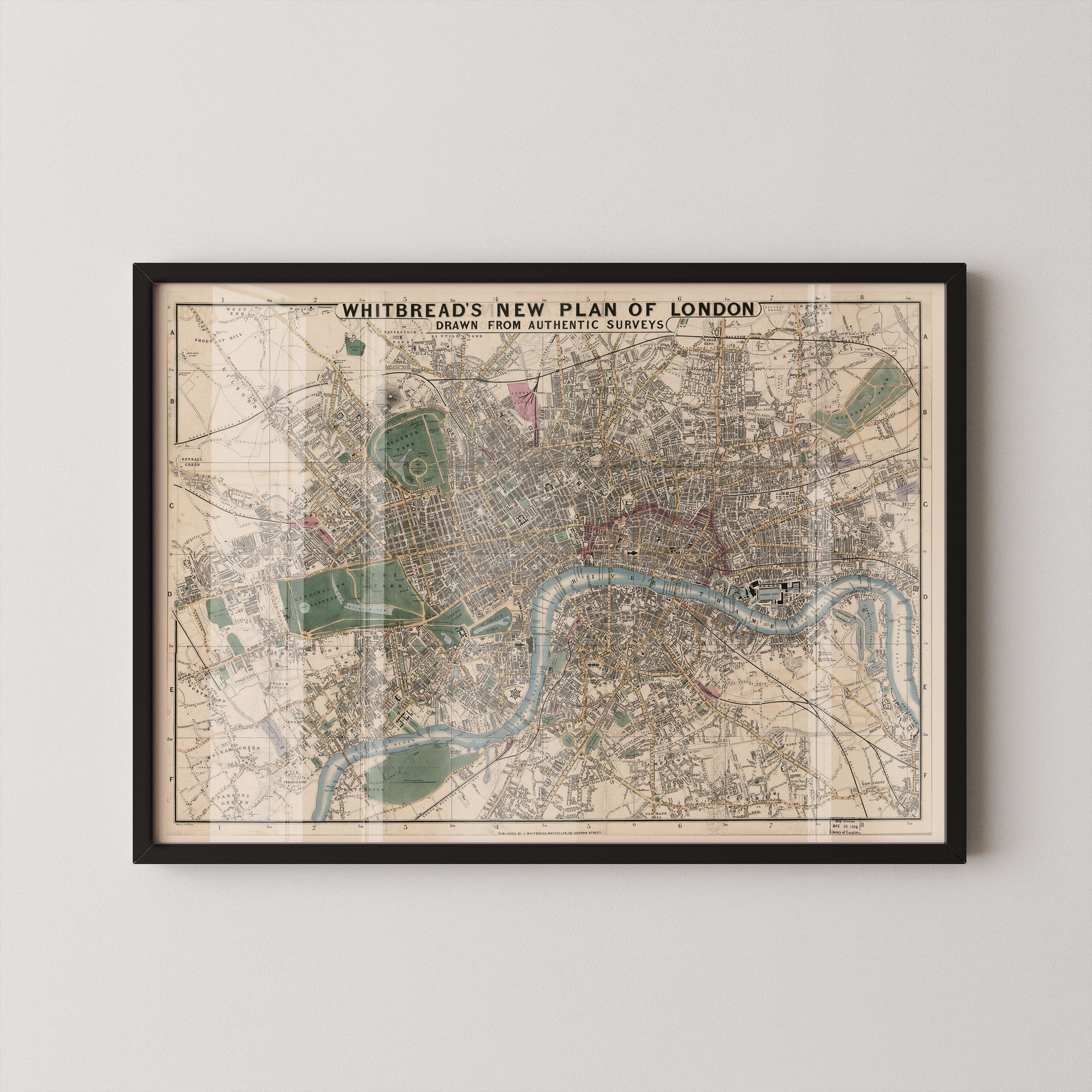 Carte de Londres vintage de Whitbread (disponible encadrée à la main ou non encadrée)